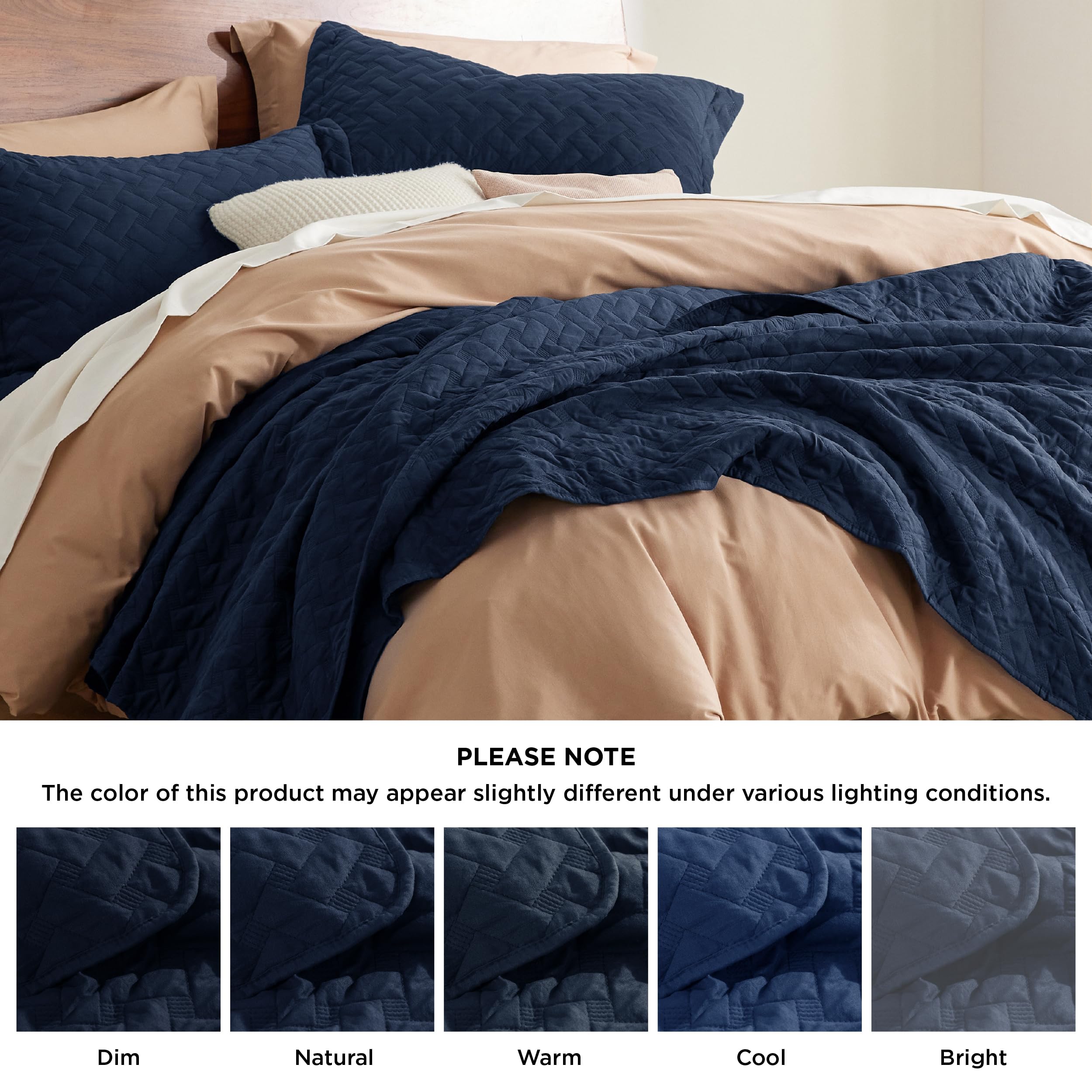 Bedsure Queen Size Lightweight Quilt Bedspread - Soft Basket Weave Pattern Bedding Set, Navy Blue All Seasons Comforter with 2 Pillow Shams | Perfect for Bedroom Decor, Guest Room & Cozy Home Comfort