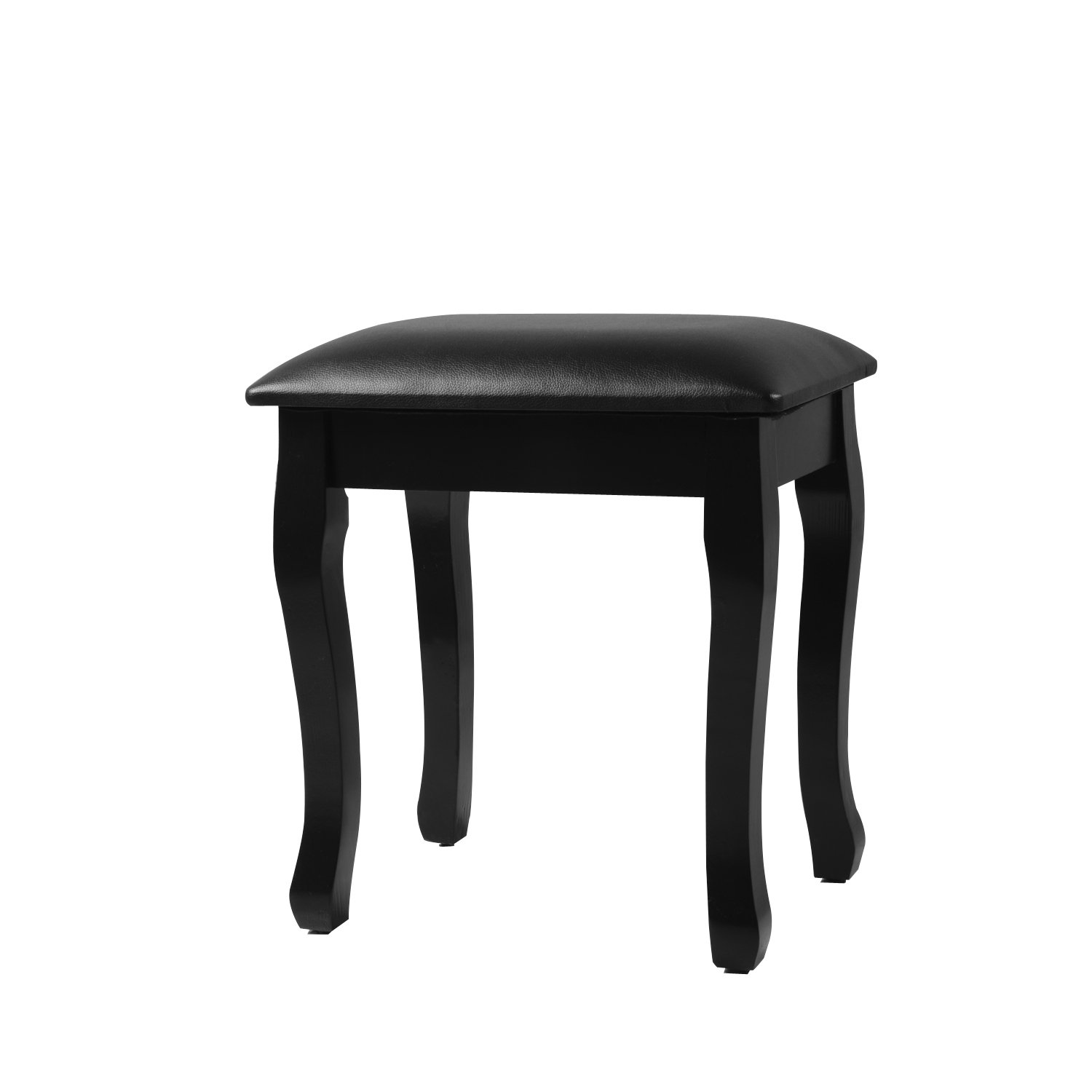 Organizedlife Black Wooden Vanity Stool with Cushioned Seat - Makeup Chair, Dressing Table Bench for Bedroom, Bathroom & Salon (Soft Padded Stool for Comfortable Seating)