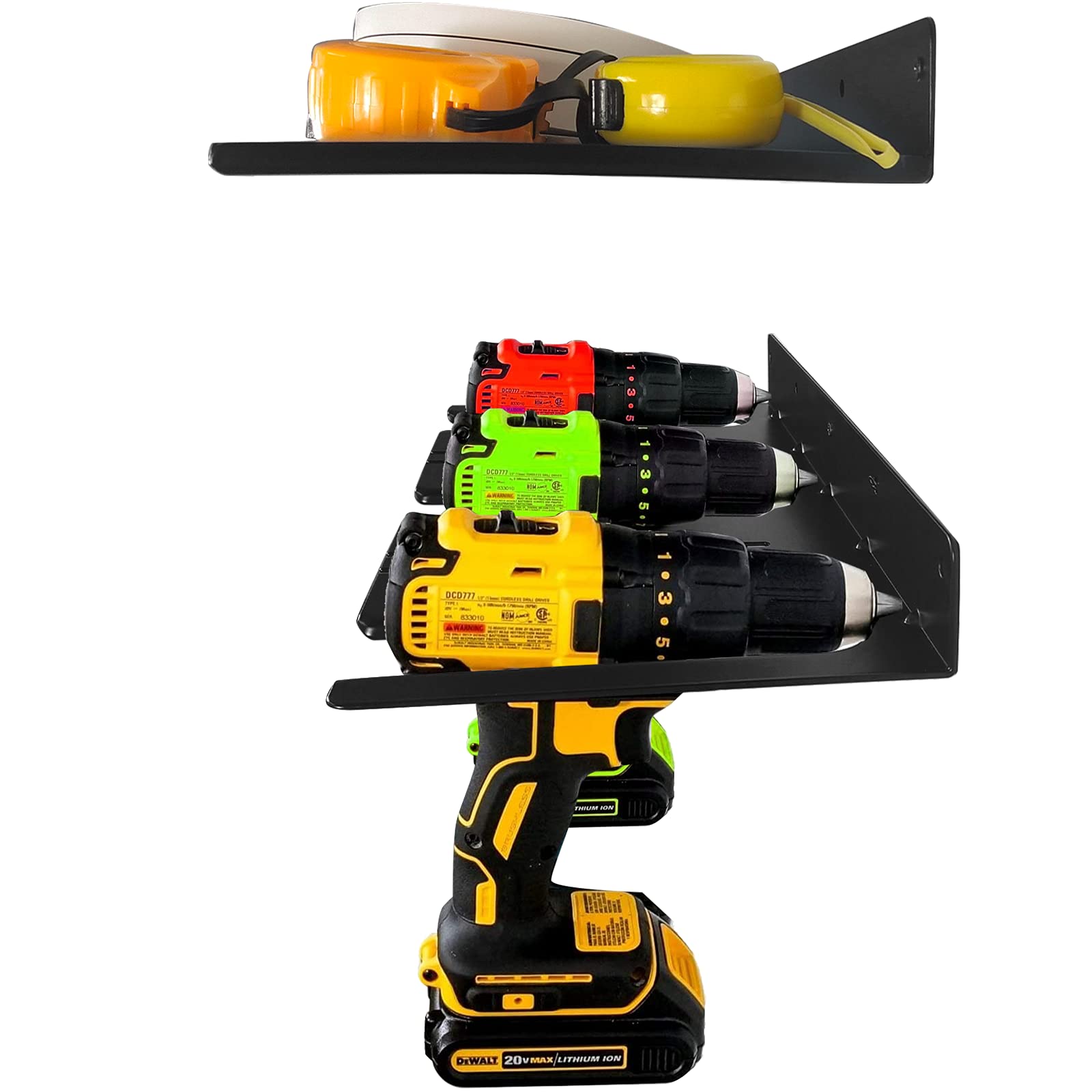 Homydom Wall Mounted Garage Drill Storage Rack - Electric Drill Holder with Shelf & Battery Organizer for Workshop, Shed & DIY Projects | Perfect for Power Tool Organization & Space Saving