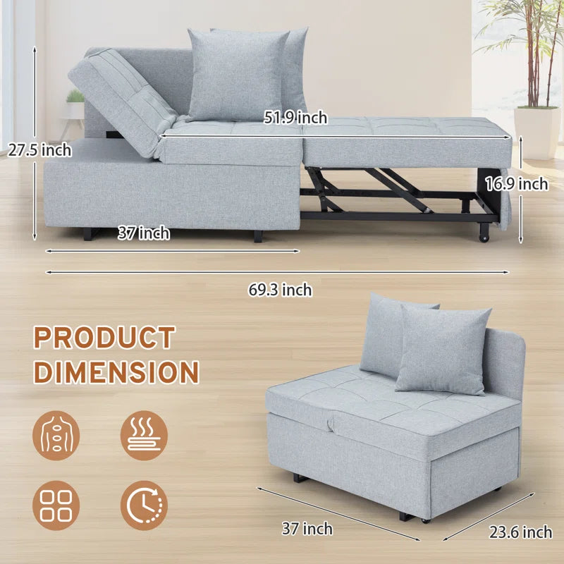 EROMMY 3-in-1 Convertible Sleeper Sofa Chair Bed - 5-Position Adjustable Backrest, Foldable Guest Bed with Premium Faux Linen Fabric in Light Gray - Perfect for Small Spaces, Living Rooms & Apartments
