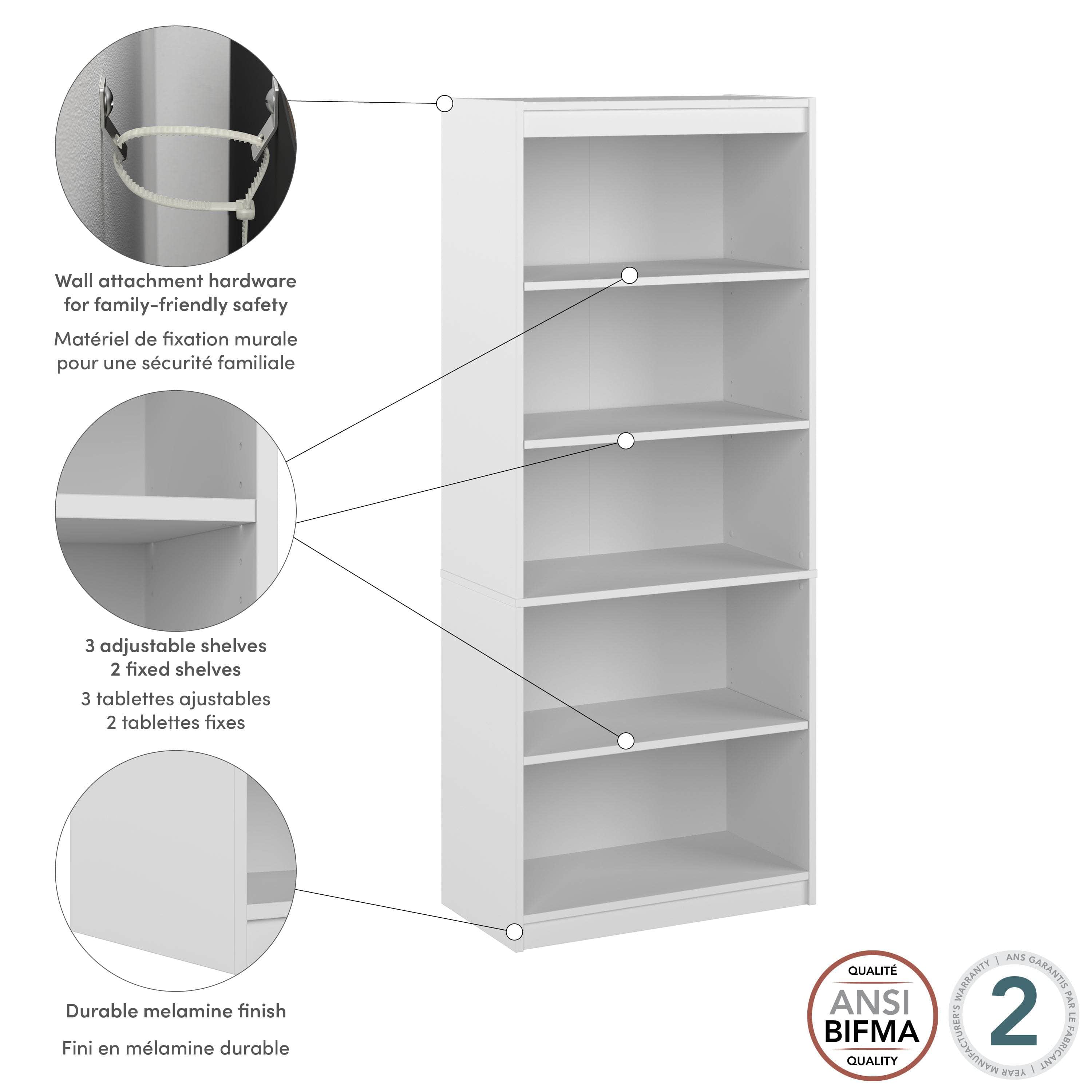 Universal 30W Standard 5-Shelf Bookcase - 4 Color Options for Home, Office & Dorm Room Organization