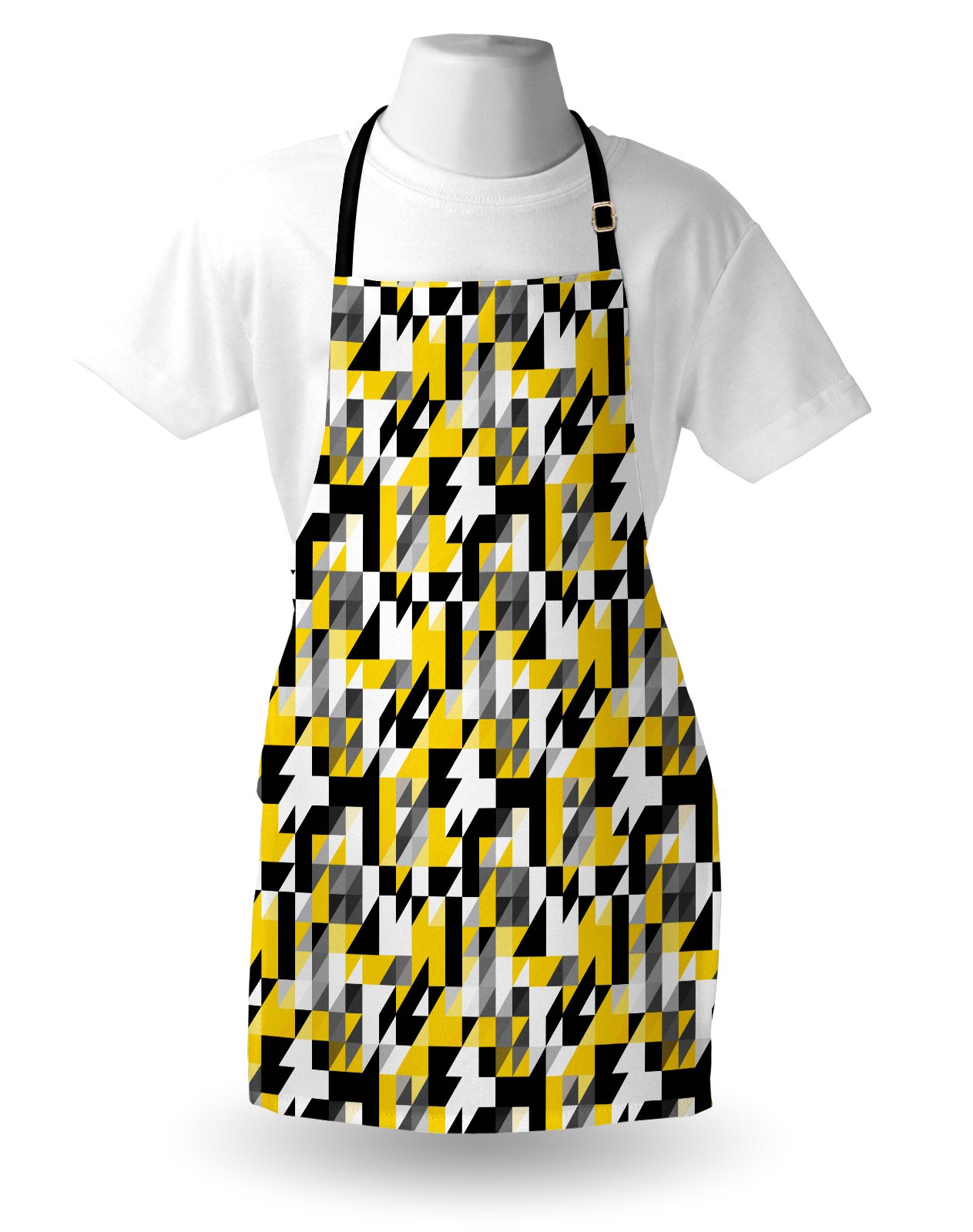 Ambesonne Geometric Apron - Yellow & White for Cooking, Baking, Gardening