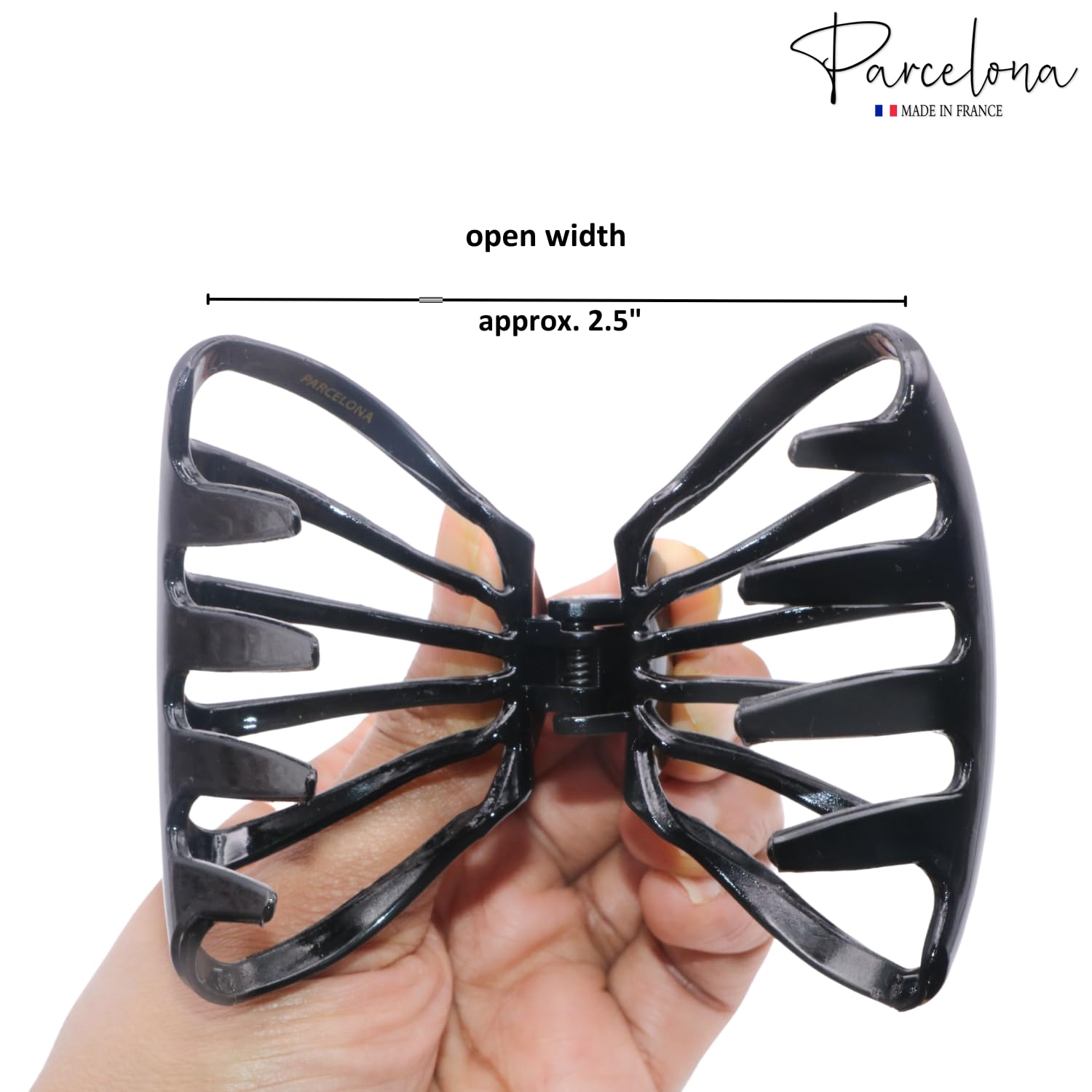 French Octopus Black Wide Flat Teeth Hair Clip - Acetate Jaw Claw Bun Cover for Women | Perfect for Boho Hairstyles, Beach Waves & Updos