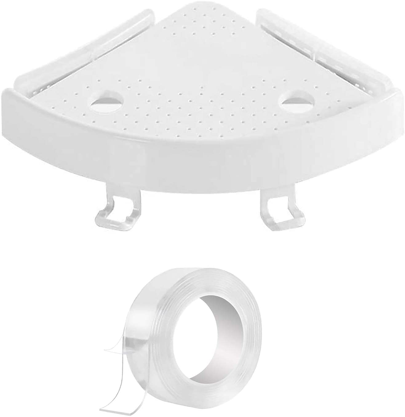 New Corner Mount Storage Shelves - Strong Suction Wall Mount Shelf with Hooks for Bathroom & Kitchen Organization - Easy to Install Space-Saving Solution for Small Spaces