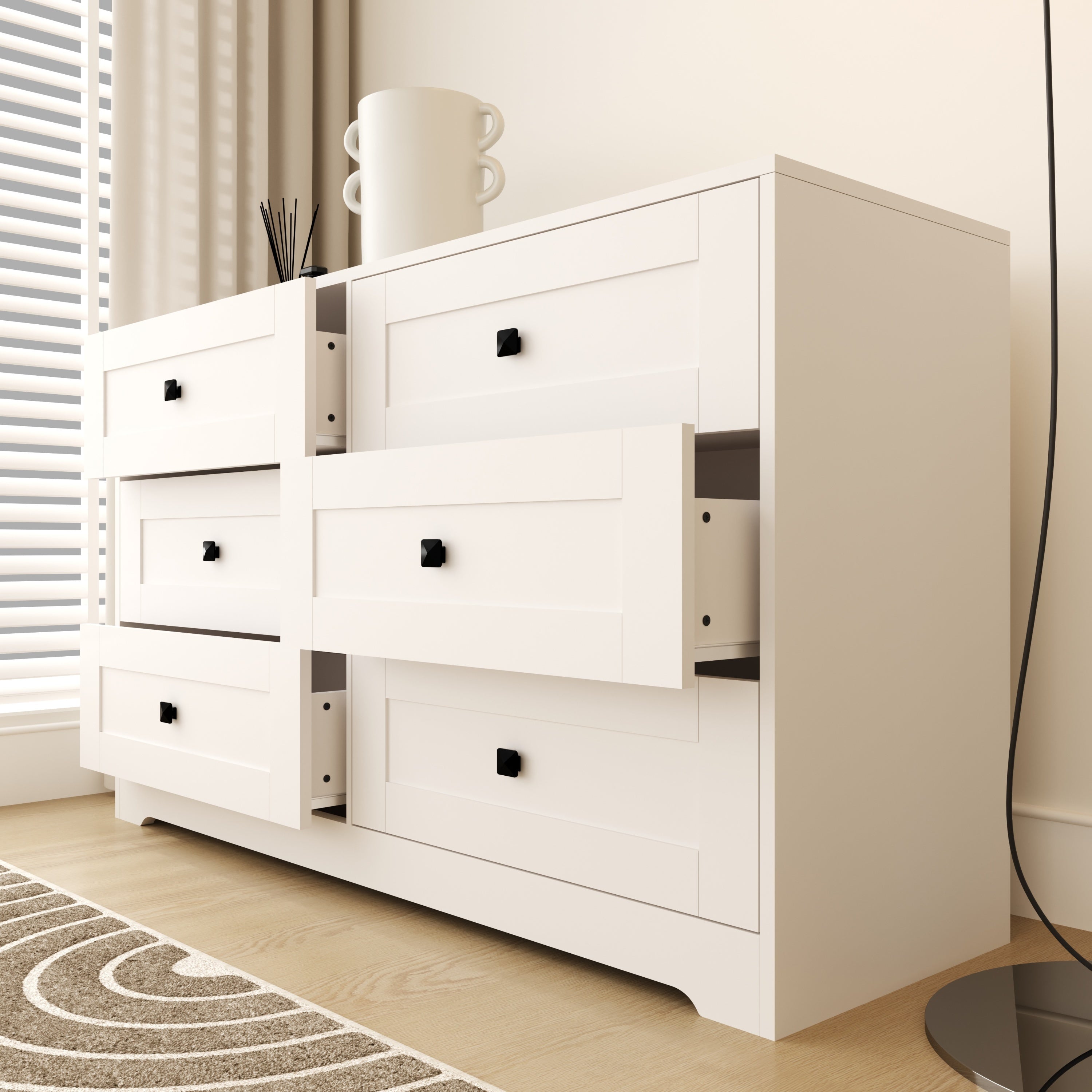 6-Drawer White Farmhouse Chest of Drawers - Rustic Storage Organizer for Bedroom, Living Room & Entryway