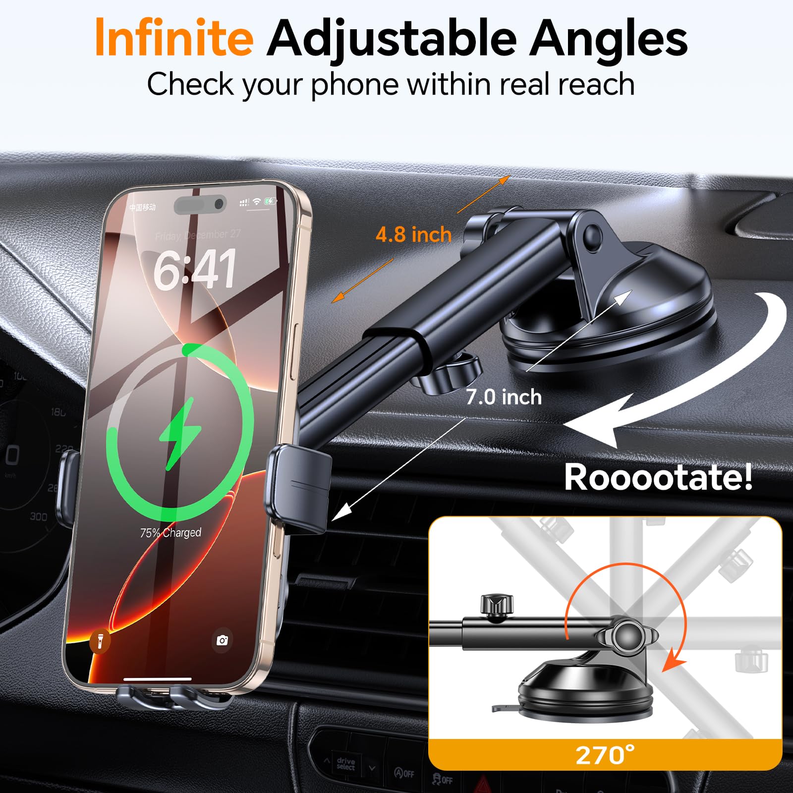 Wireless Car Charger Mount - Fast Charging Auto Clamping Phone Holder for iPhone 16/15/14, Galaxy S24/S23/S22 - Compatible with Dashboard, Vent & Windshield - Perfect for Road Trips & Daily Commutes