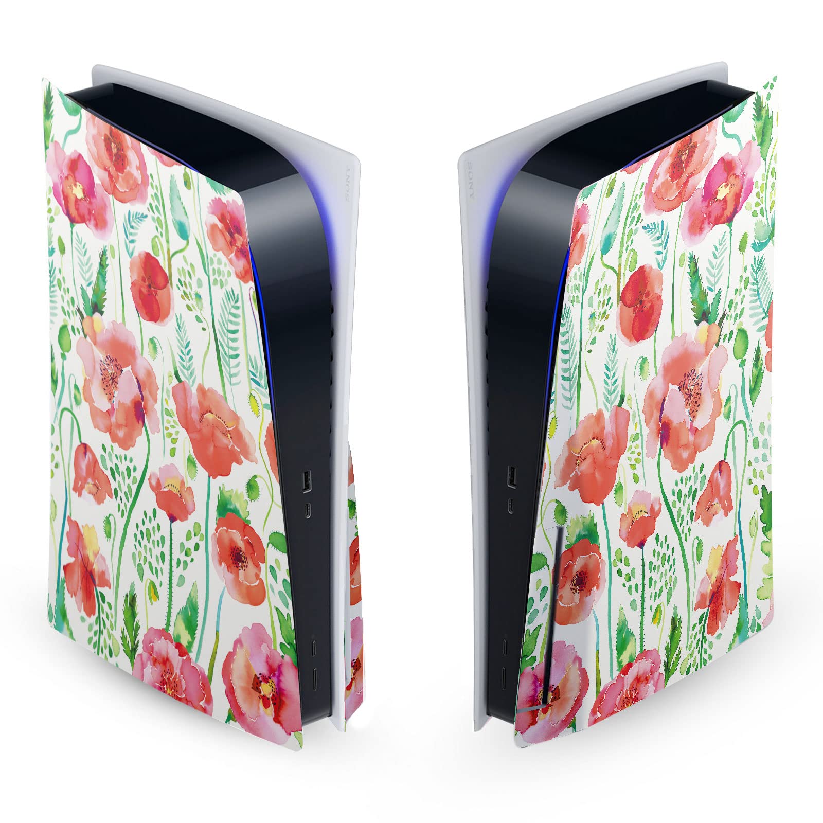 PS5 Disc Edition Skin - Ninola Red Flower Vinyl Decal for Gaming