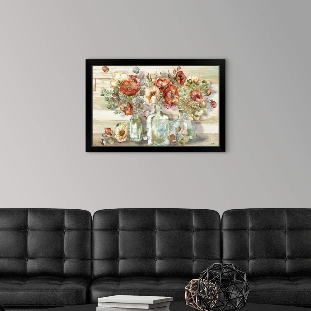 Black Framed Poppy and Eucalyptus Art Print - Botanical Wall Decor for Living Room, Bedroom & Office | Ready-to-Hang Floral Painting