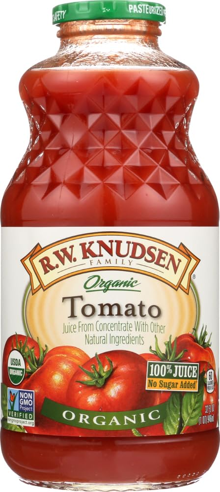 Organic R.W. Knudsen Family Tomato Juice - 32oz (Pack of 36) | 100% Natural, No Sugar Added | Perfect for Cocktails, Cooking & Healthy Beverages