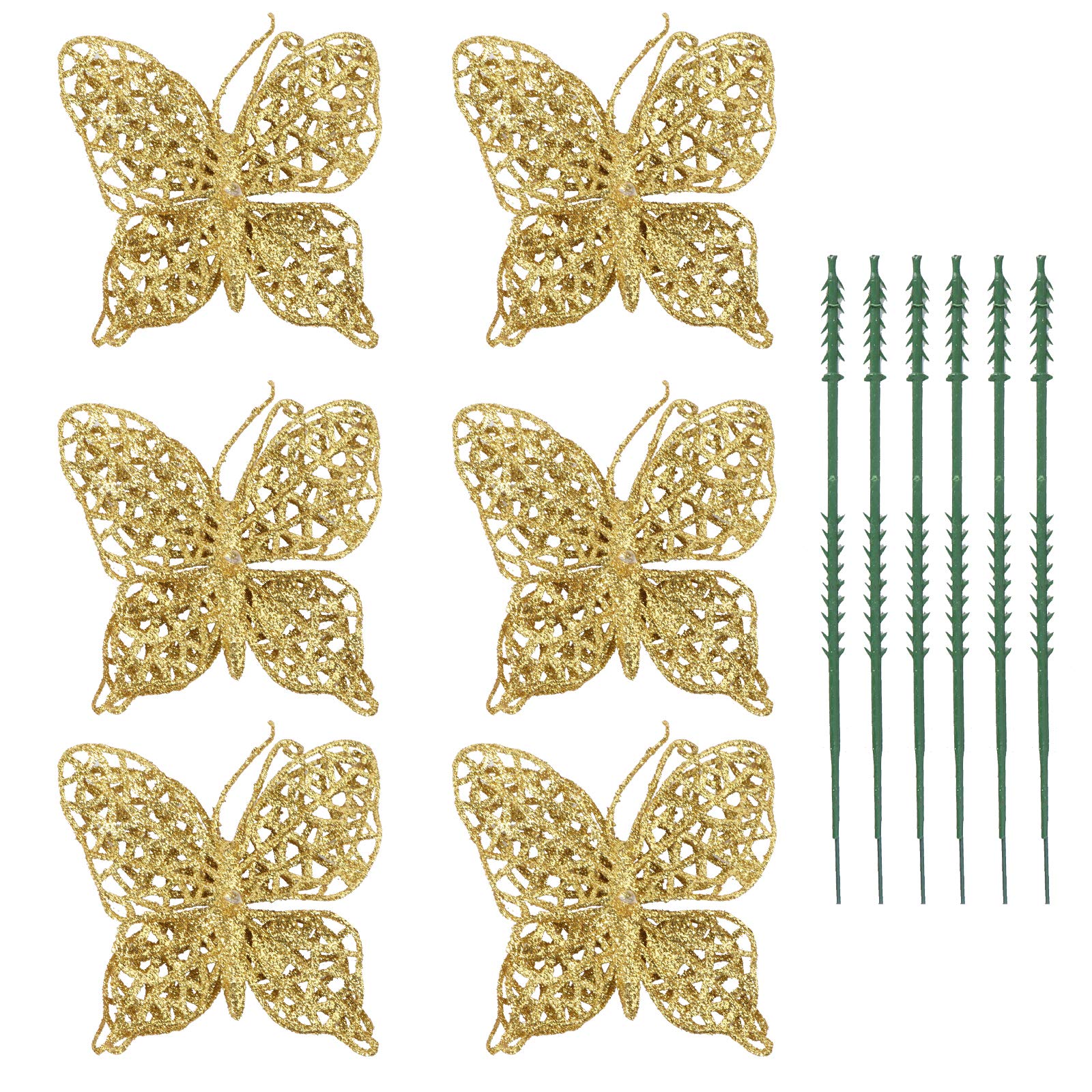 SEWACC 6Pcs Gold Christmas Tree Ornaments - 3 Inch/8cm Holiday Decorations for Xmas Tree, Wedding & Party Decor | Festive Home Decor for Christmas Celebrations, Gift Giving & Holiday Cheer