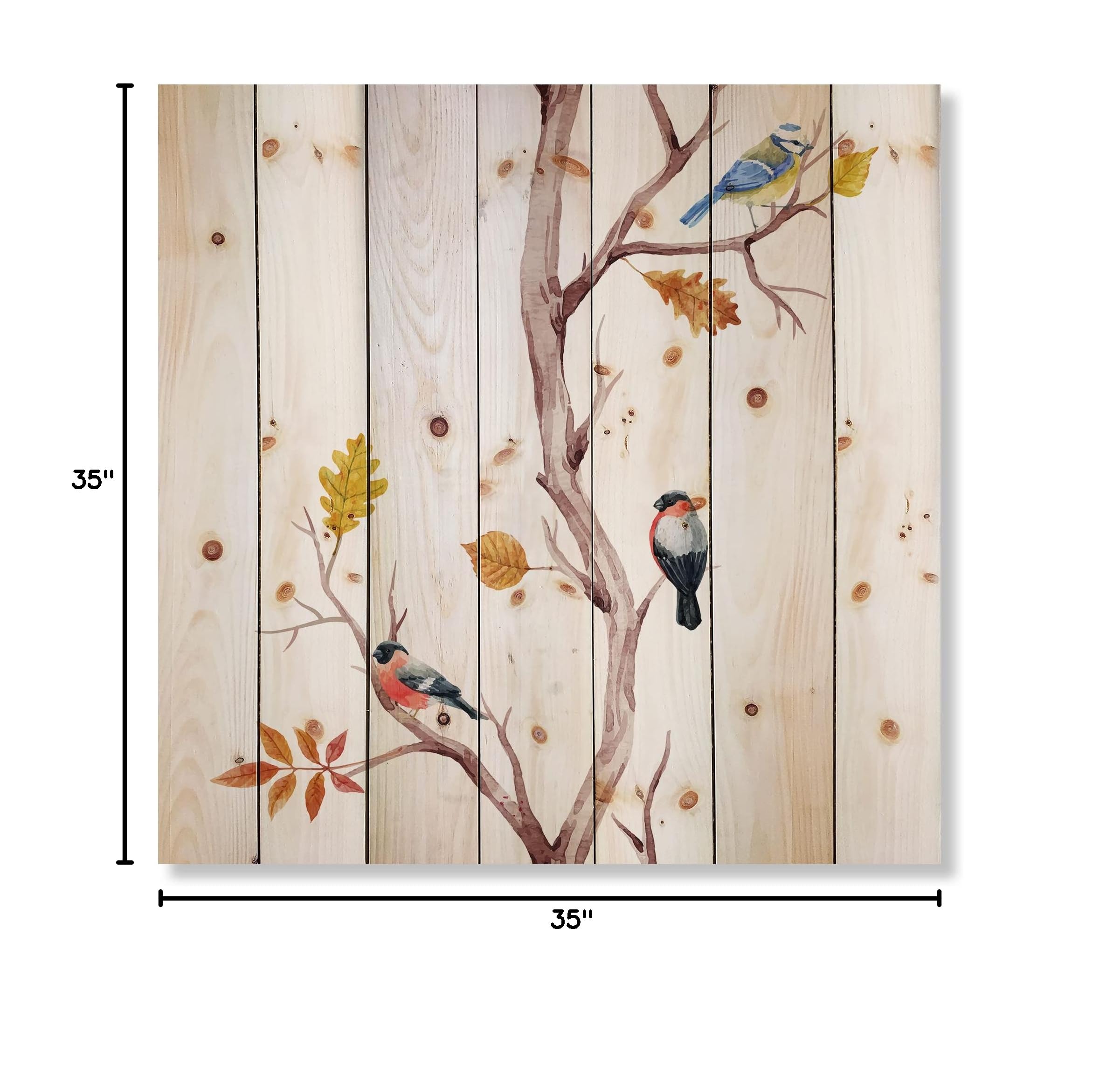 DesignQ Traditional Wood Wall Decor - Little Birds on Tree Branches IV, White Wood Wall Art, Large Animal Wood Panels Printed on Natural Pine - Perfect for Living Room, Bedroom & Office Decor