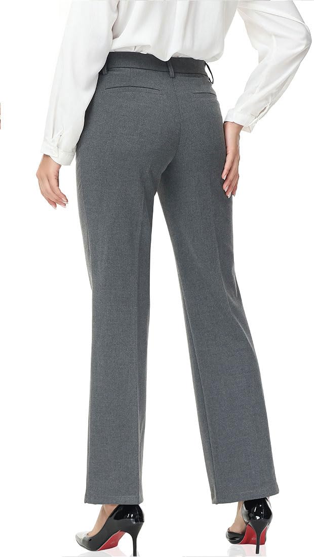 Soojun Women's Comfort Flex Waist Straight Leg Dress Pants - Professional Office Work Pants with Stretch for All-Day Comfort | Business Casual & Formal Wear