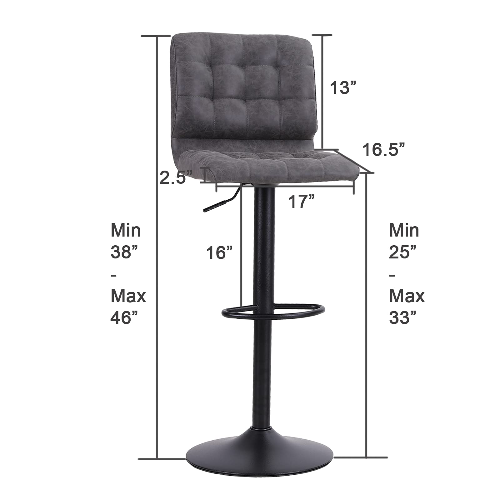 Sophia & William Set of 4 Adjustable Swivel Bar Stools - 350lbs Capacity, Modern Square PU Leather Counter Height Bar Chairs with Back Support, Grey - Perfect for Kitchen Islands, Home Bars, and Pub Settings
