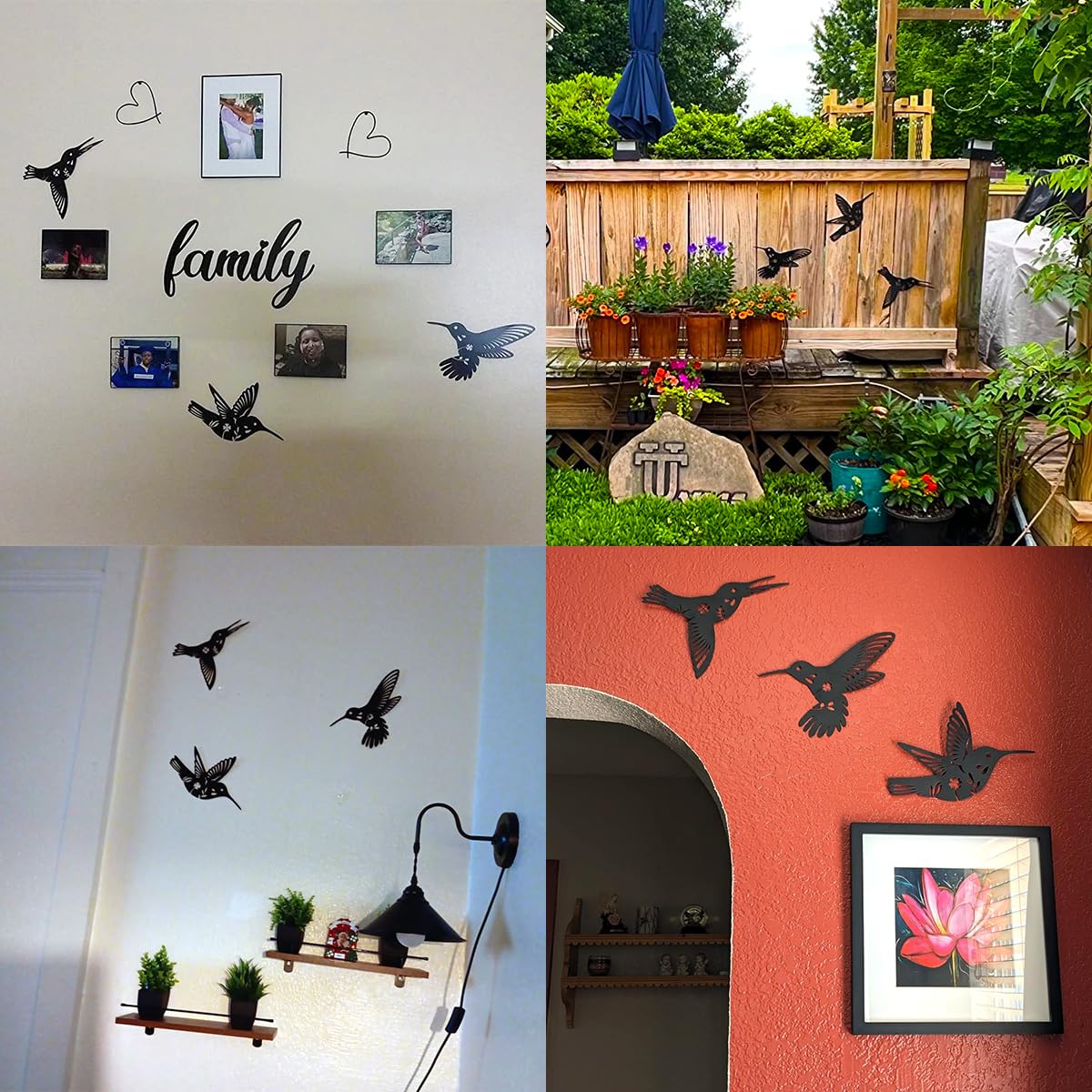 Daogtc Black Metal Hummingbird Wall Art Decor - 3 Pack Handcrafted Bird Wall Sculpture for Home, Kitchen, Patio, Bedroom, Living Room & Bathroom | Perfect for Indoor & Outdoor Rustic Home Decor