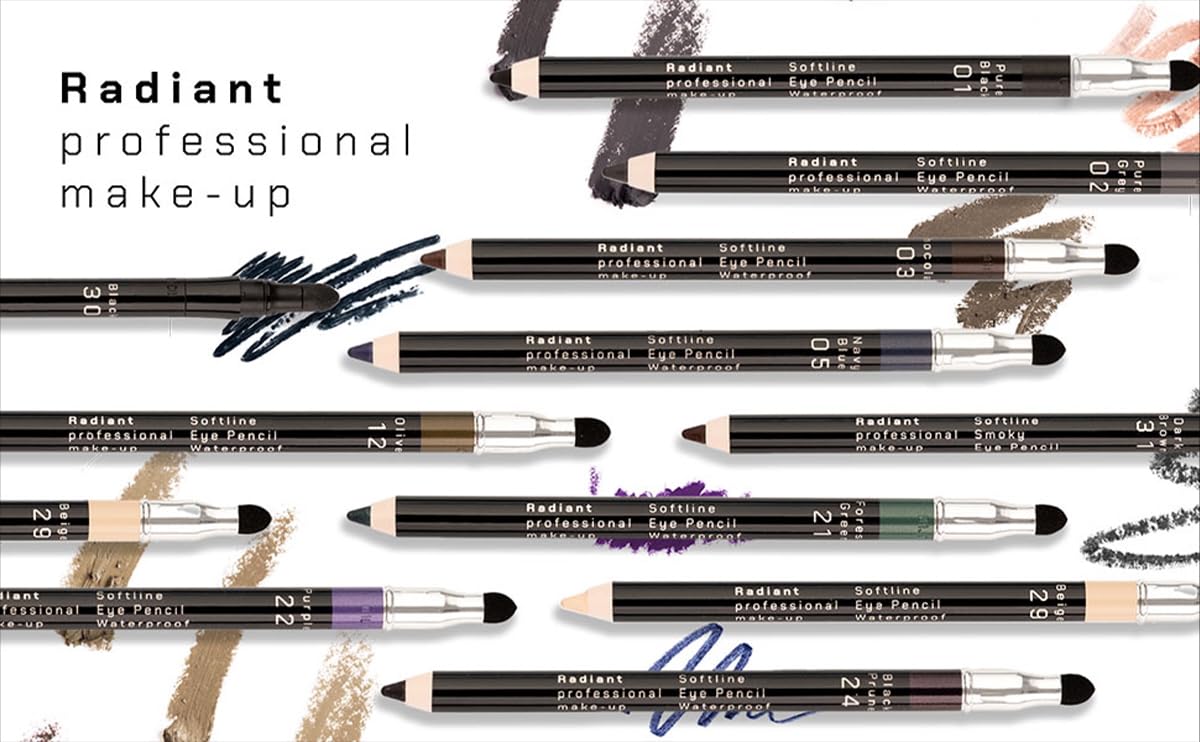 Radiant Professional Black Waterproof Eyeliner Pencil - Smudge Proof & Long Lasting Eye Makeup for Smoky Eyes - Soft Waterline Liner with Smudger Tool (30) | Perfect for Night Out, Party Makeup & Dramatic Eye Looks