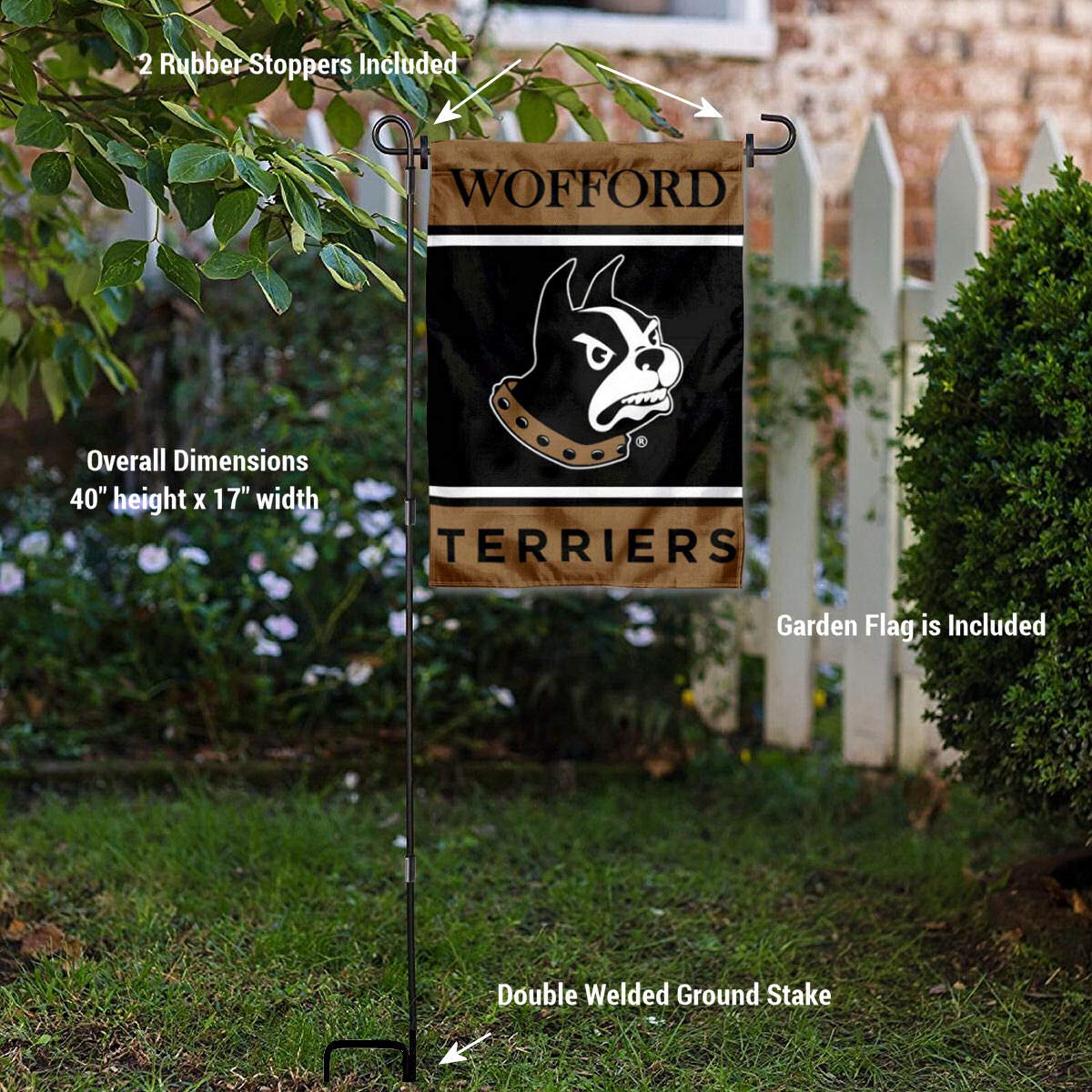 Wofford Terriers College Garden Flag with Stand Holder - Durable Outdoor Decoration for School Spirit, Yard, Porch & Tailgating