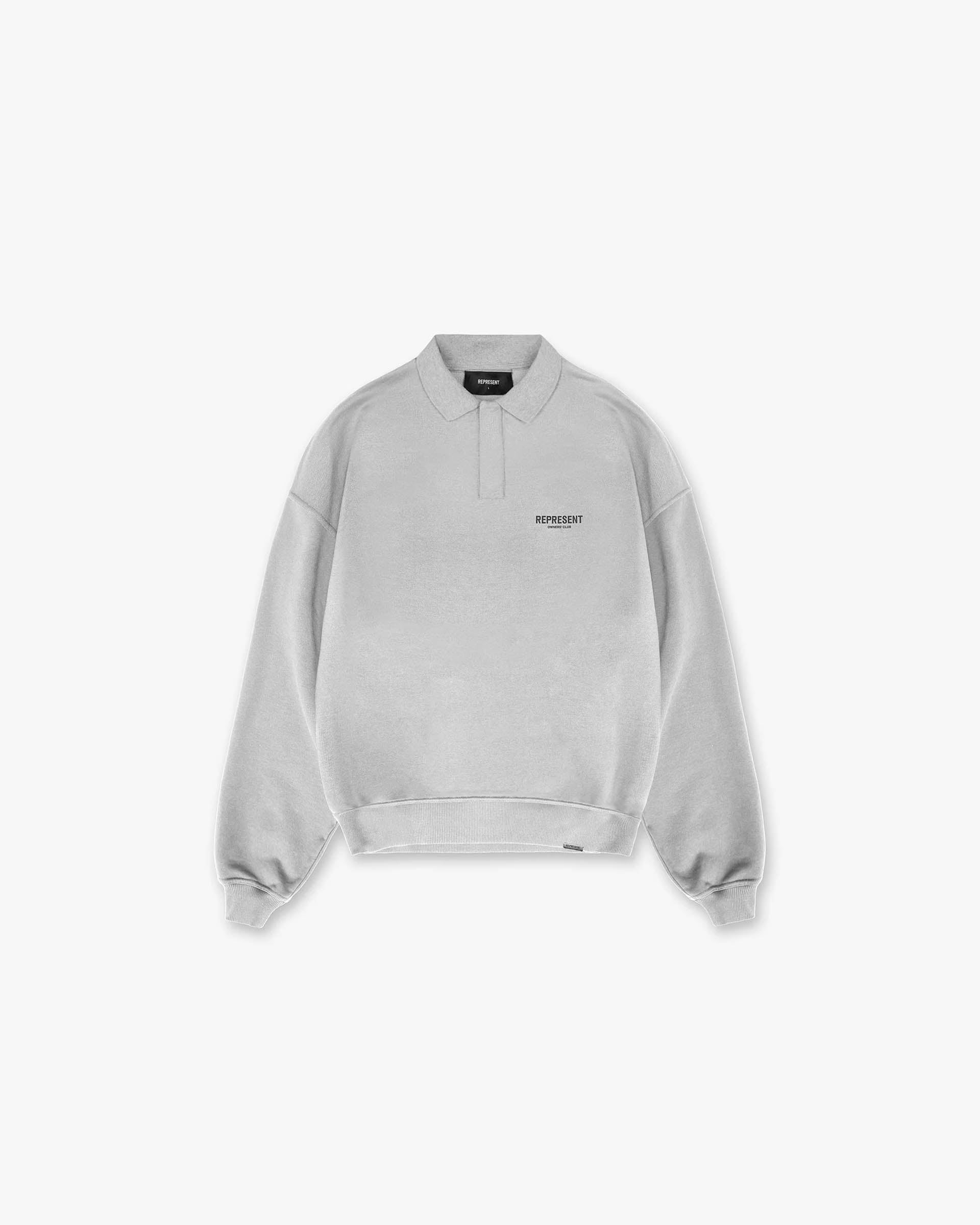 Represent Owners Club Long Sleeve Polo Sweater - Ash Grey | Premium Cotton Knit Top for Men | Perfect for Casual Wear, Office & Street Style