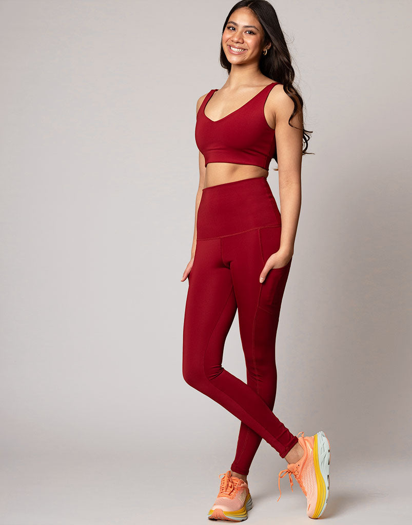 Freestyle Pocket Legging for Women - High Waisted Yoga Pants with Side Pockets - Comfortable Workout Running Tights in Cranberry Red - Perfect for Gym, Yoga & Lounge Wear