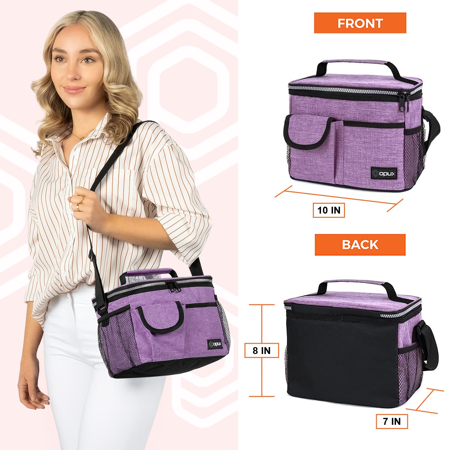 OPUX Insulated Lunch Bag for Men & Women - Leakproof Heather Purple Lunch Box for Work & School, Portable Soft Cooler Bag with Shoulder Strap - Adult & Kids Lunchbox for Office, Picnic, Hiking (14 Can/8L Capacity)