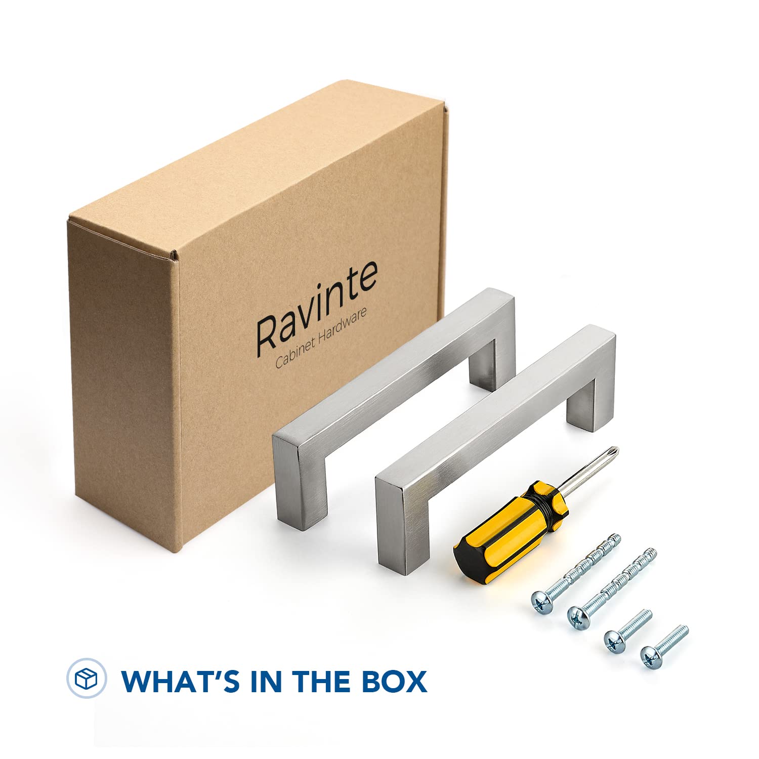 Ravinte 5 Pack 4 Inch Brushed Nickel Cabinet Pulls - Square Kitchen Cabinet Handles & Drawer Hardware for Modern Home, Office & RV Cabinets