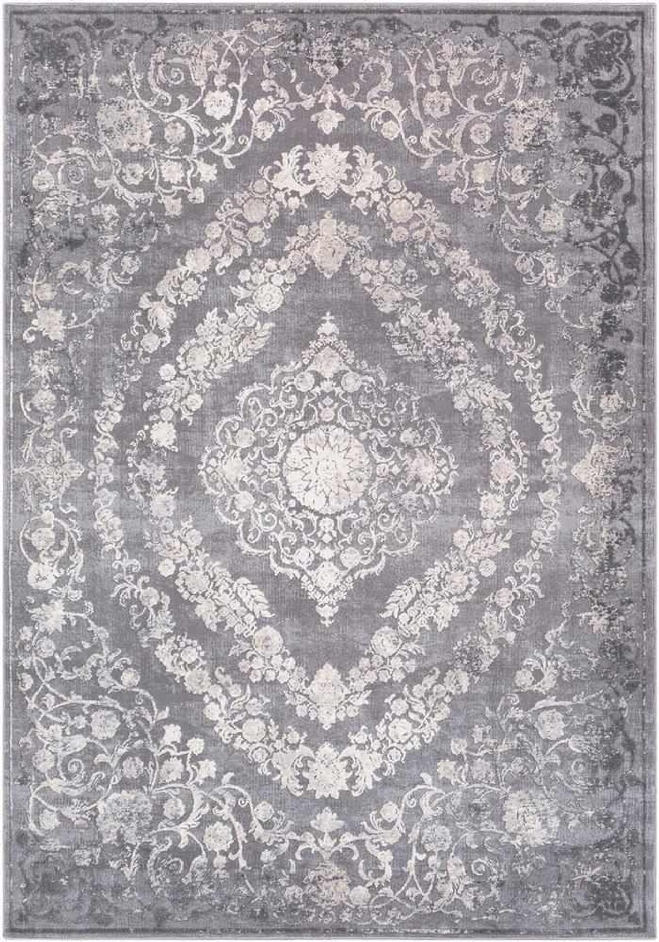 Mark&Day Nantes Traditional Gray Area Rug 7x9 Feet - Soft Grey White Carpet for Living Room, Bedroom, Kitchen - Perfect for Home Decor & Cozy Spaces (6'7