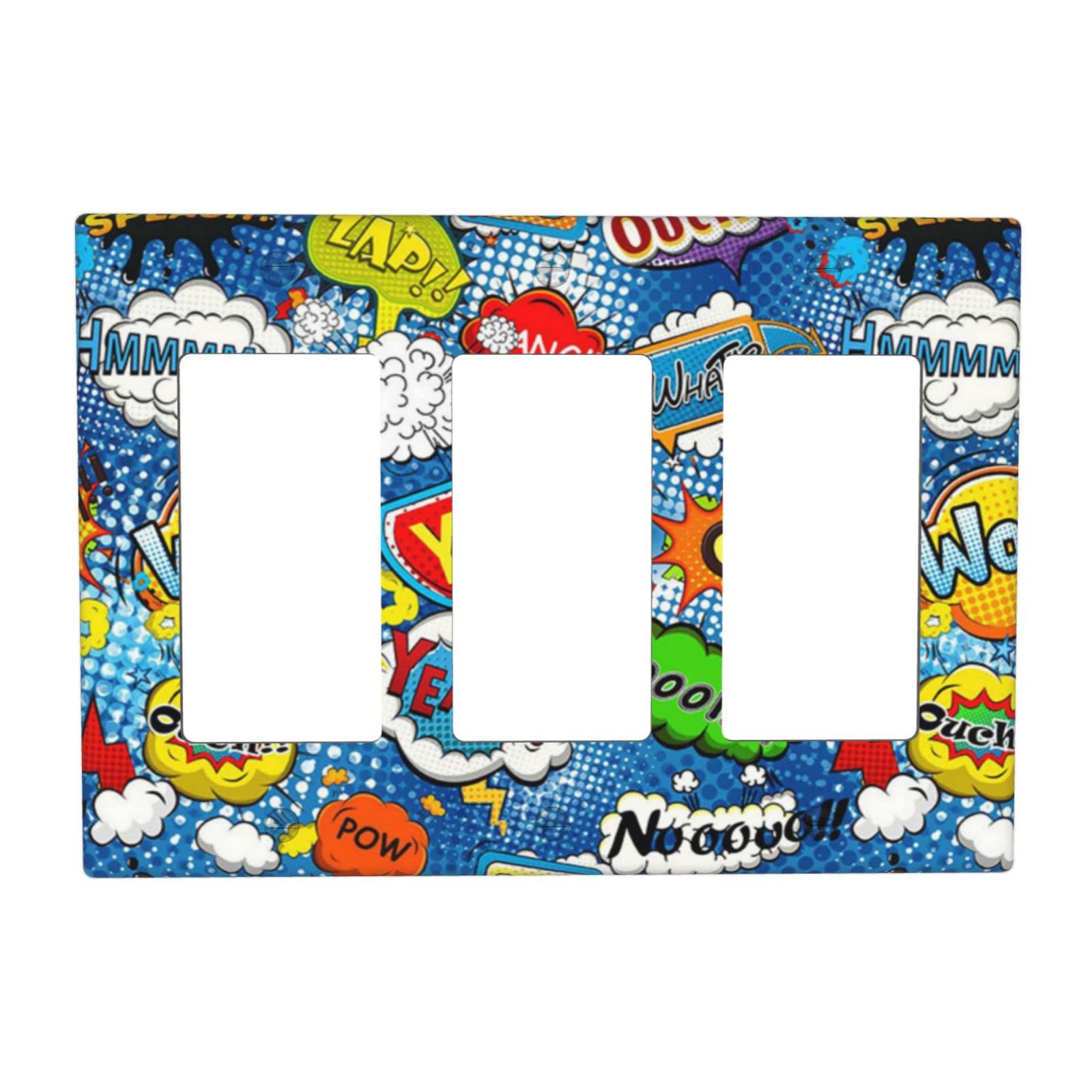 Mexico Light Switch Plate - Triple Rocker Wall Decorative Outlet Covers with Comic Speech Bubbles Explosion Illustration - Perfect for Home, Office & Gift Giving