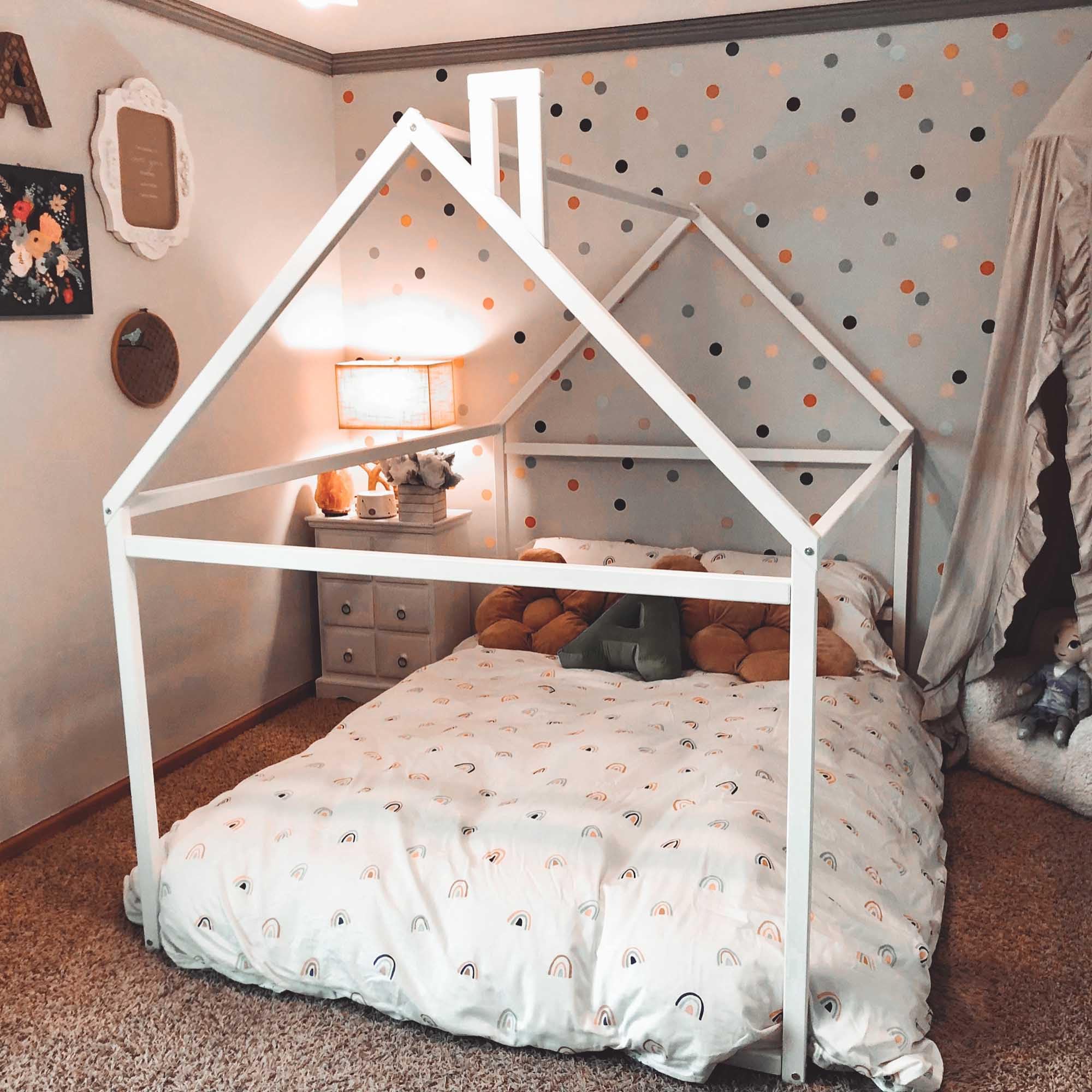 Montessori Toddler Bed Frame - Full Size House Bed for Kids - Play & Sleep
