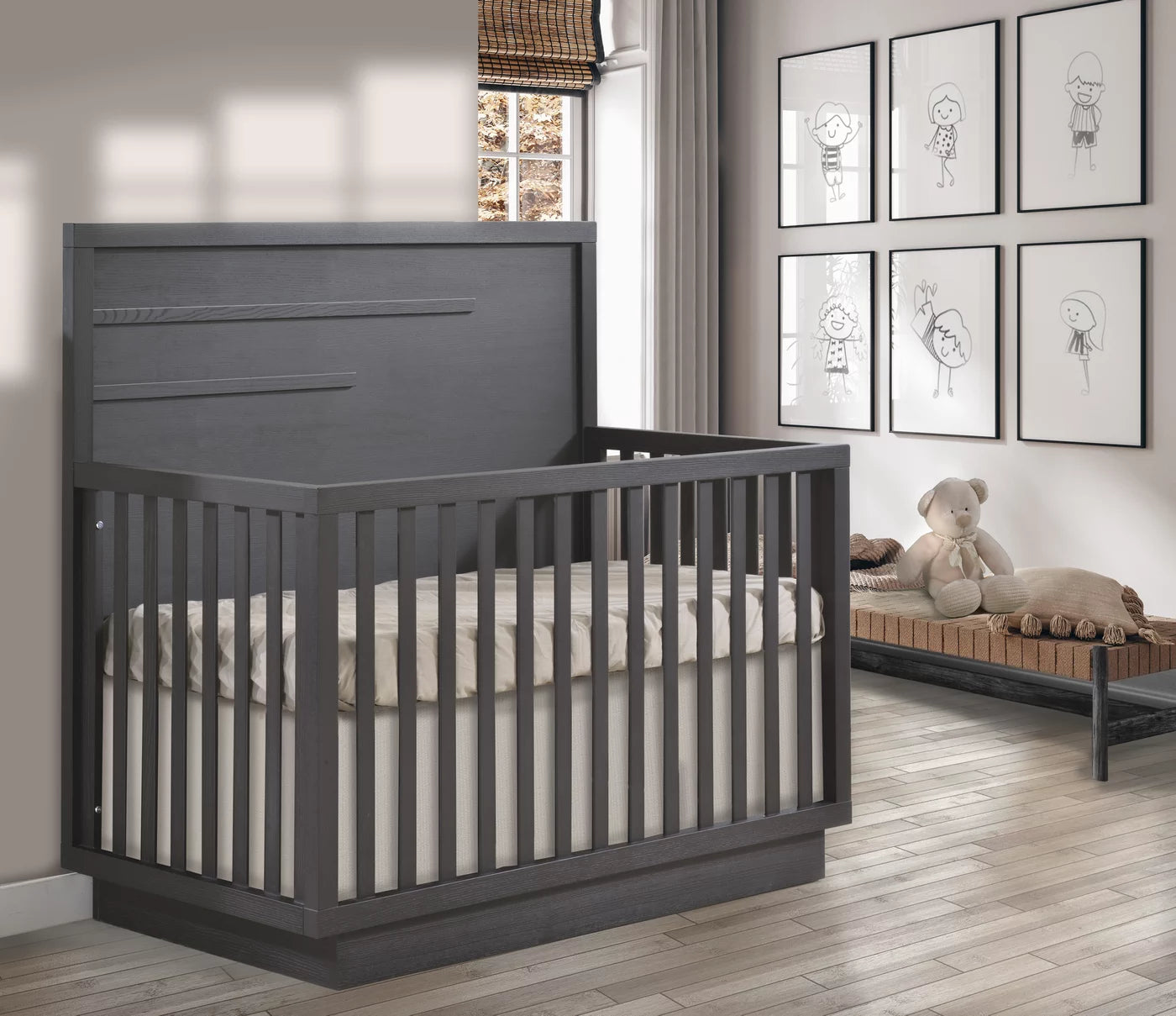 Natart Como Convertible Crib with Horizontal Molding - Modern Nursery Furniture for Baby & Toddler - Converts to Daybed & Full-Size Bed - Perfect for Nursery, Bedroom, and Guest Room