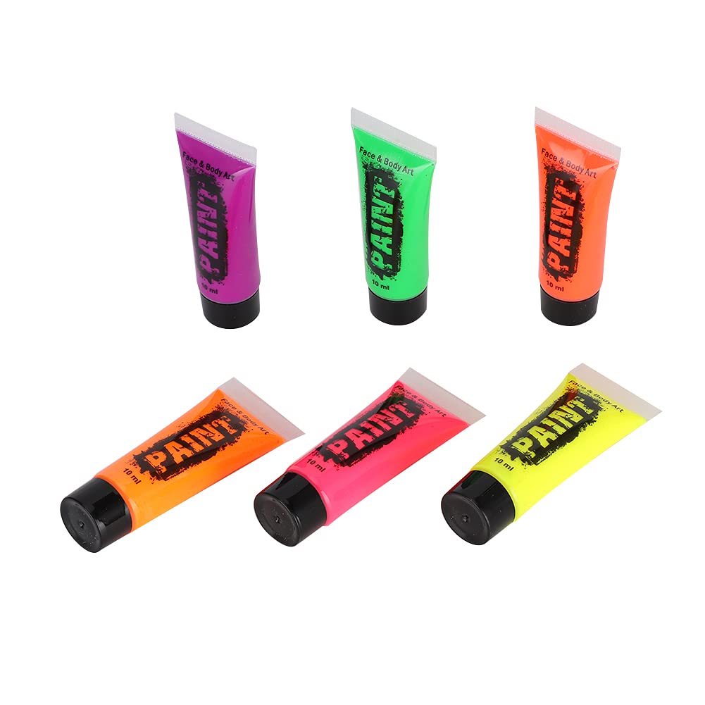 Sluffs 6-Color 60ml Fluorescent Body Paint Kit - Non-Toxic Face & Body Makeup Pigments for Halloween, Cosplay, Festival Body Art & UV Party Paint