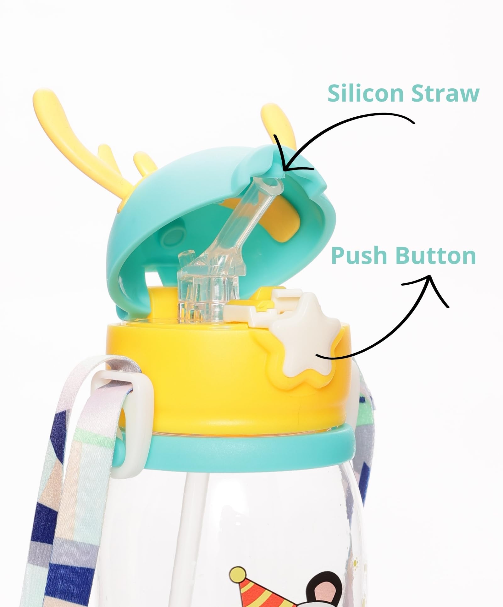 Paper Moon Deer Horn Cartoon Sippy Cup - 600ml Leak-Proof Kids Water Bottle with Adjustable Strap for School, Travel & Outdoor Activities - BPA Free Spill-Proof Tumbler (Multicolor, Design May Vary)