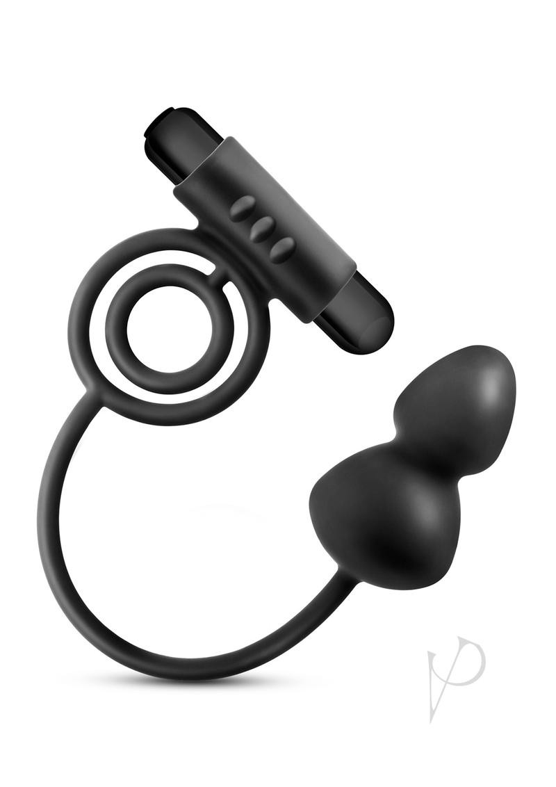 Premium Platinum Silicone Anal Plug with Vibrating Cock Ring - Black | Comfortable & Body-Safe Adult Toy for Couples Play & Solo Pleasure | Perfect for Spicing Up Your Sex Life & BDSM Exploration