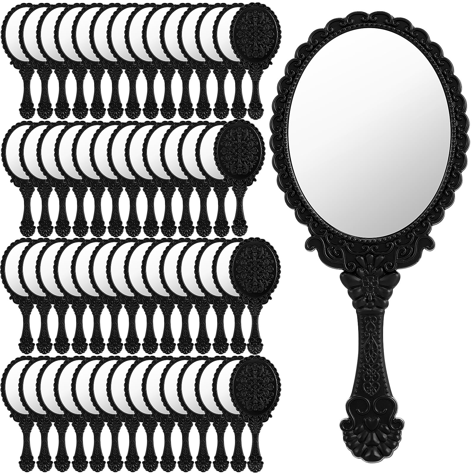 60 Pcs Vintage Handheld Mirror Set - Retro Plastic Compact Travel Mirror with Embossed Flower Design for Vanity, Makeup, Home Salon & Travel Accessories (Black) | Perfect for Bridal Showers, Birthday Gifts & Hotel Amenities