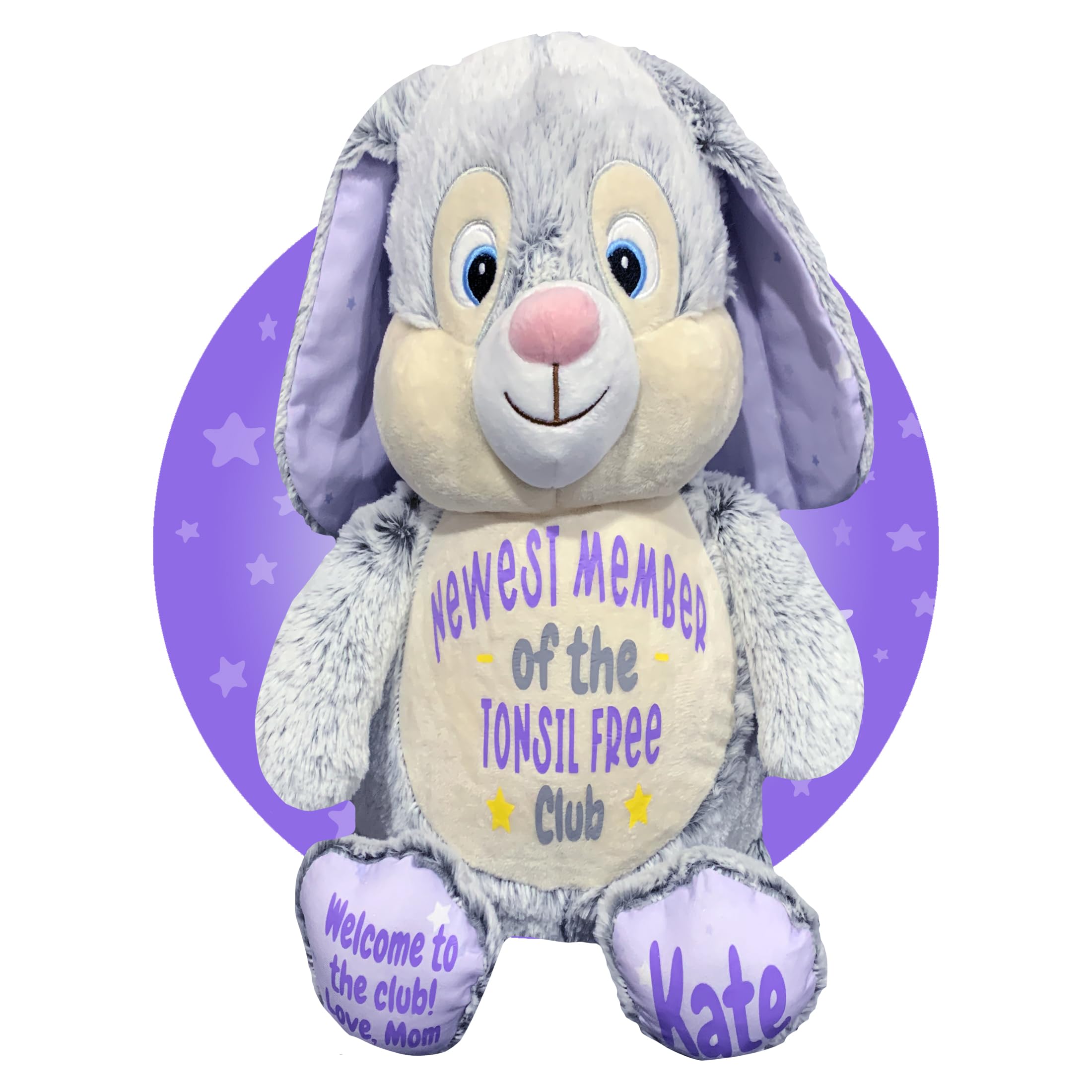Personalized Tonsillectomy Recovery Gift for Kids - Lavender Bunny Face Heating Pad - Get Well Soon Present After Tonsil Surgery - Ideal for Post-Op Comfort & Pain Relief