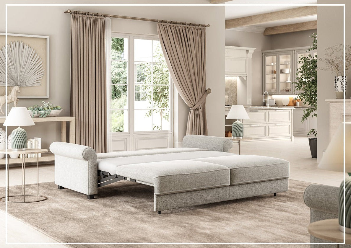 Luonto Casey Fabric Sofa Sleeper - Convertible Sleeper Sofa Bed with Walnut Legs in Multiple Sizes (Queen, Full, Twin) - Perfect for Small Apartments, Guest Rooms & Home Offices