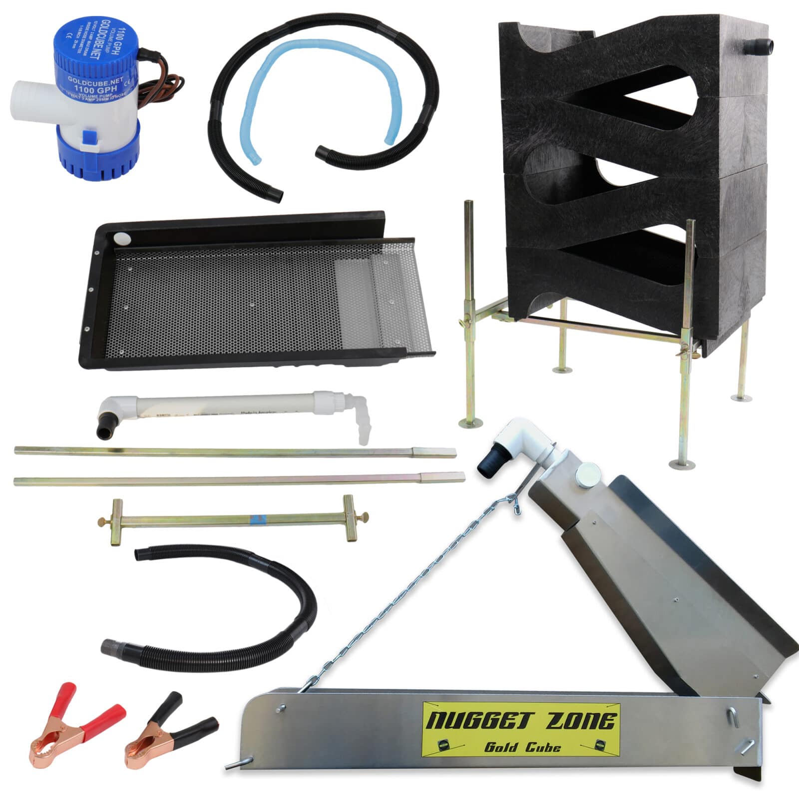 Gold Cube 4 Stack Deluxe Complete Kit with Nugget Zone Banker - Stainless Steel Gold Panning Equipment for Prospecting & Mining - Perfect for River Gold Recovery & Outdoor Adventures