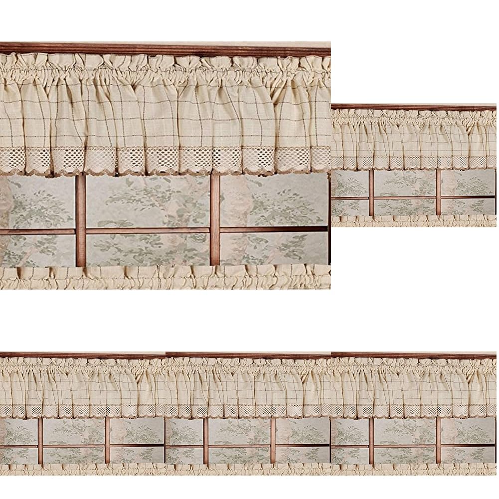 Sweet Home Collection Cotton Kitchen Window Curtains Set - 5-Pack Adirondack Toast Pattern with Valance for Farmhouse & Cottage Style Decor | Perfect for Kitchen, Dining Room, and Breakfast Nook Windows