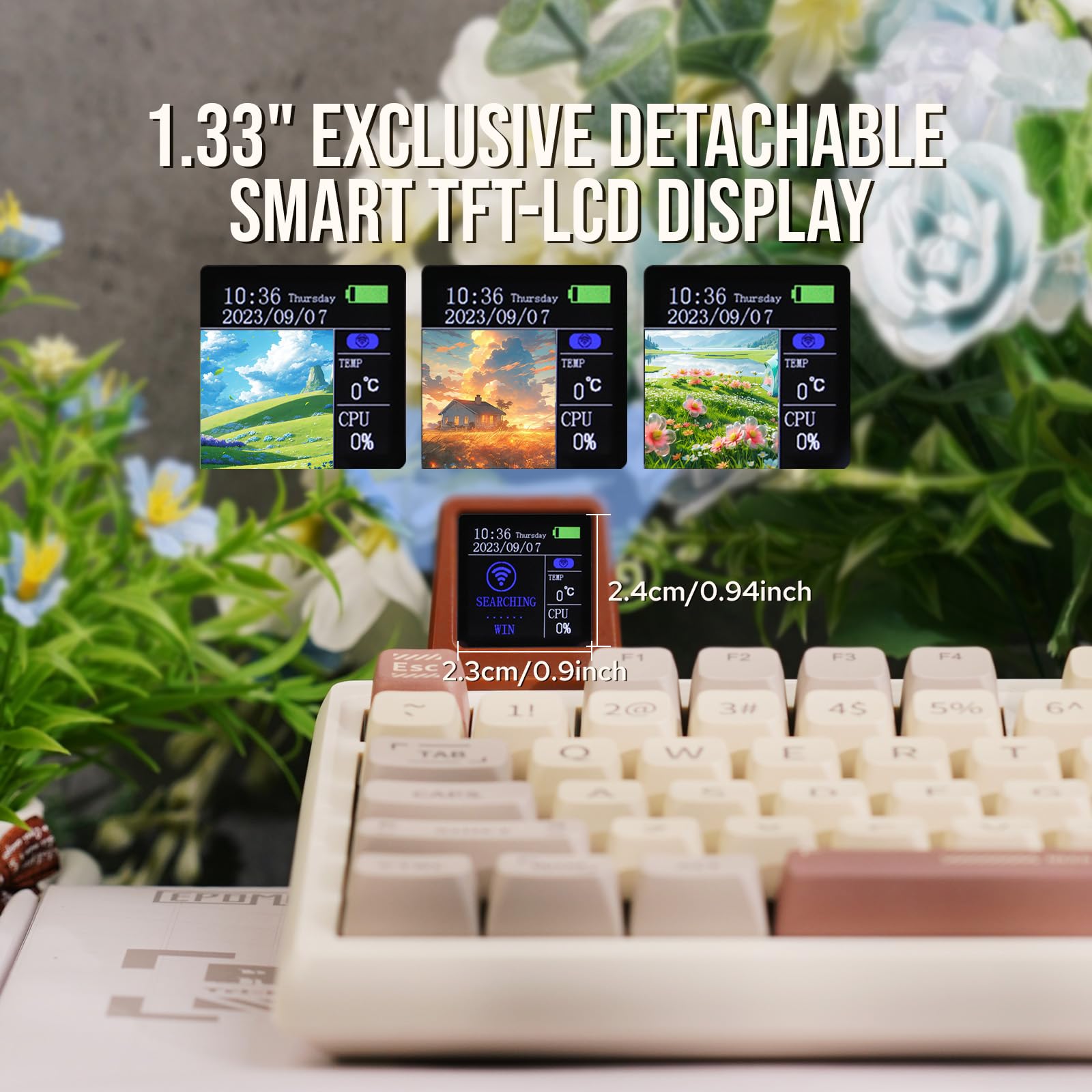 EPOMAKER RT100 97-Key Wireless Mechanical Gaming Keyboard with Customizable Display, Rotary Knob & Hot-Swappable Switches | Bluetooth 5.0/2.4GHz/USB-C | 5000mAh Battery | Wisteria Linear Switch | Compatible with Windows & Mac | Perfect for Gaming, Office Work & Typing Enthusiasts