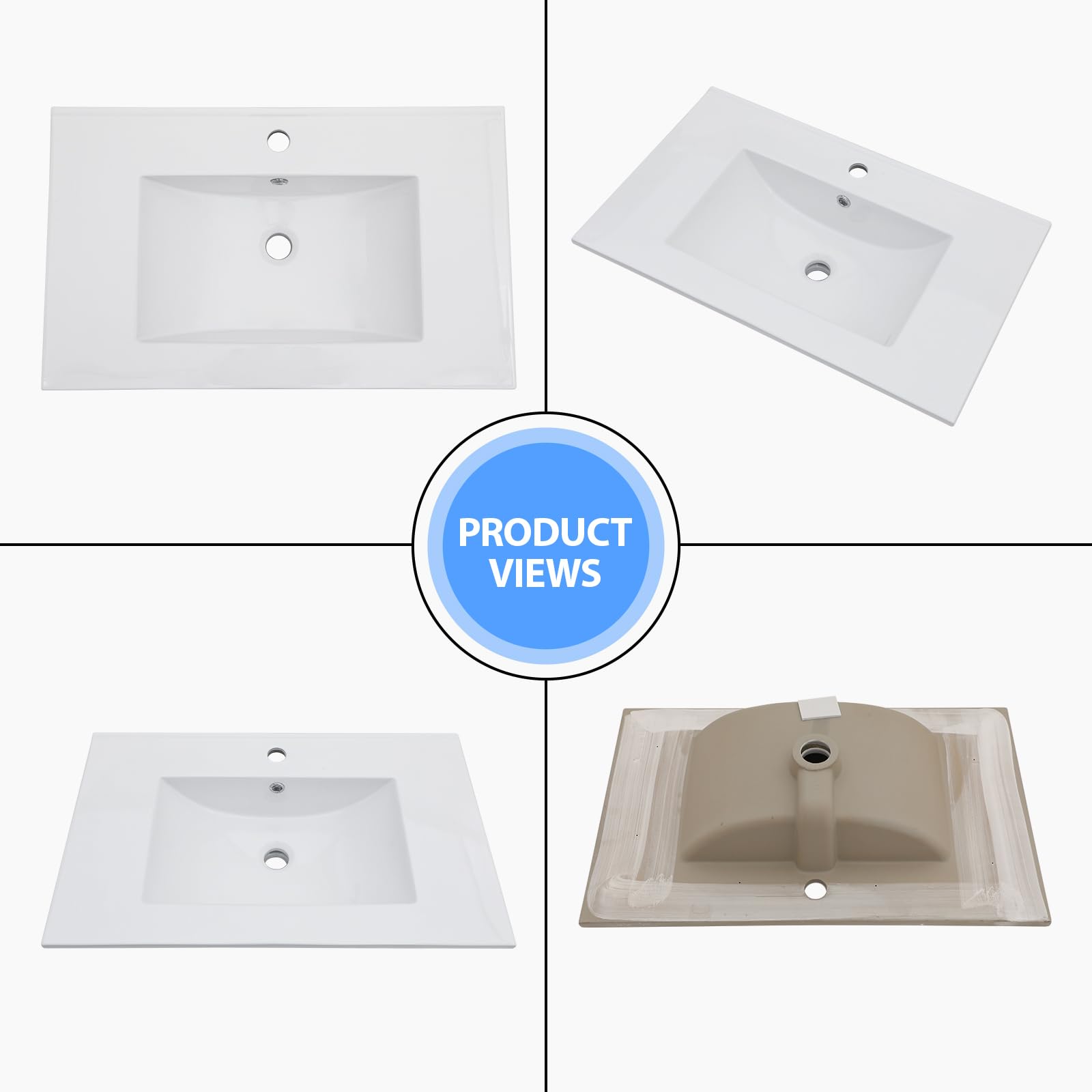 Lordear White Porcelain Ceramic Drop-In Bathroom Sink - 30 x 18 Inch Single Hole Vanity Top Basin for Modern Bathrooms | Perfect for Home Renovation & Guest Bathroom Upgrades