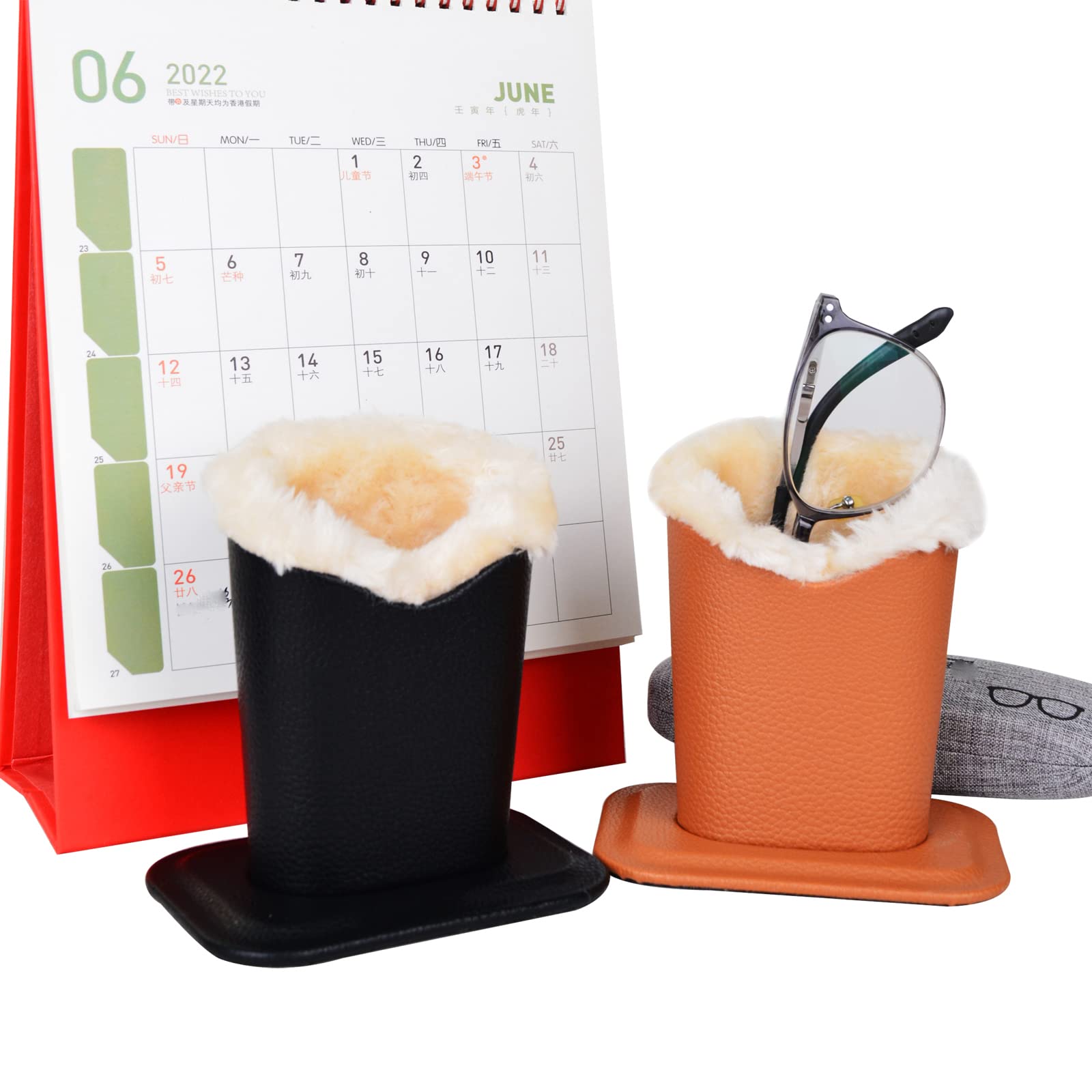Baitaihem 2 Pack Soft Plush Lined Eyeglasses Holder Stand - Protective Glasses Case for Desk, Nightstand, Office & Home Organization - Perfect for Reading Glasses, Sunglasses & Prescription Eyewear Storage