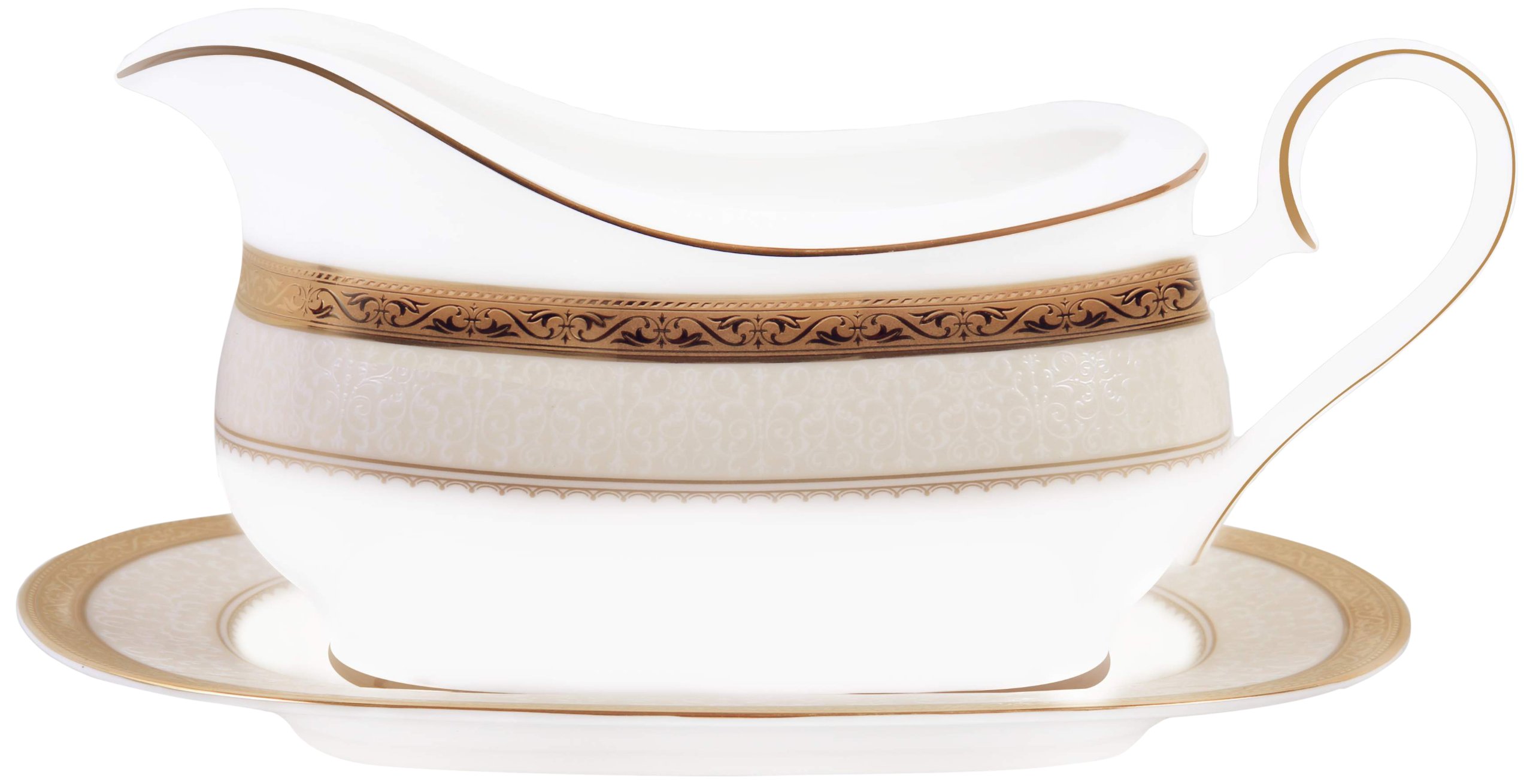 Noritake Odessa 2-Piece Gravy Boat with Stand - Elegant Gold Serving Dish for Thanksgiving, Holiday Dinners & Special Occasions
