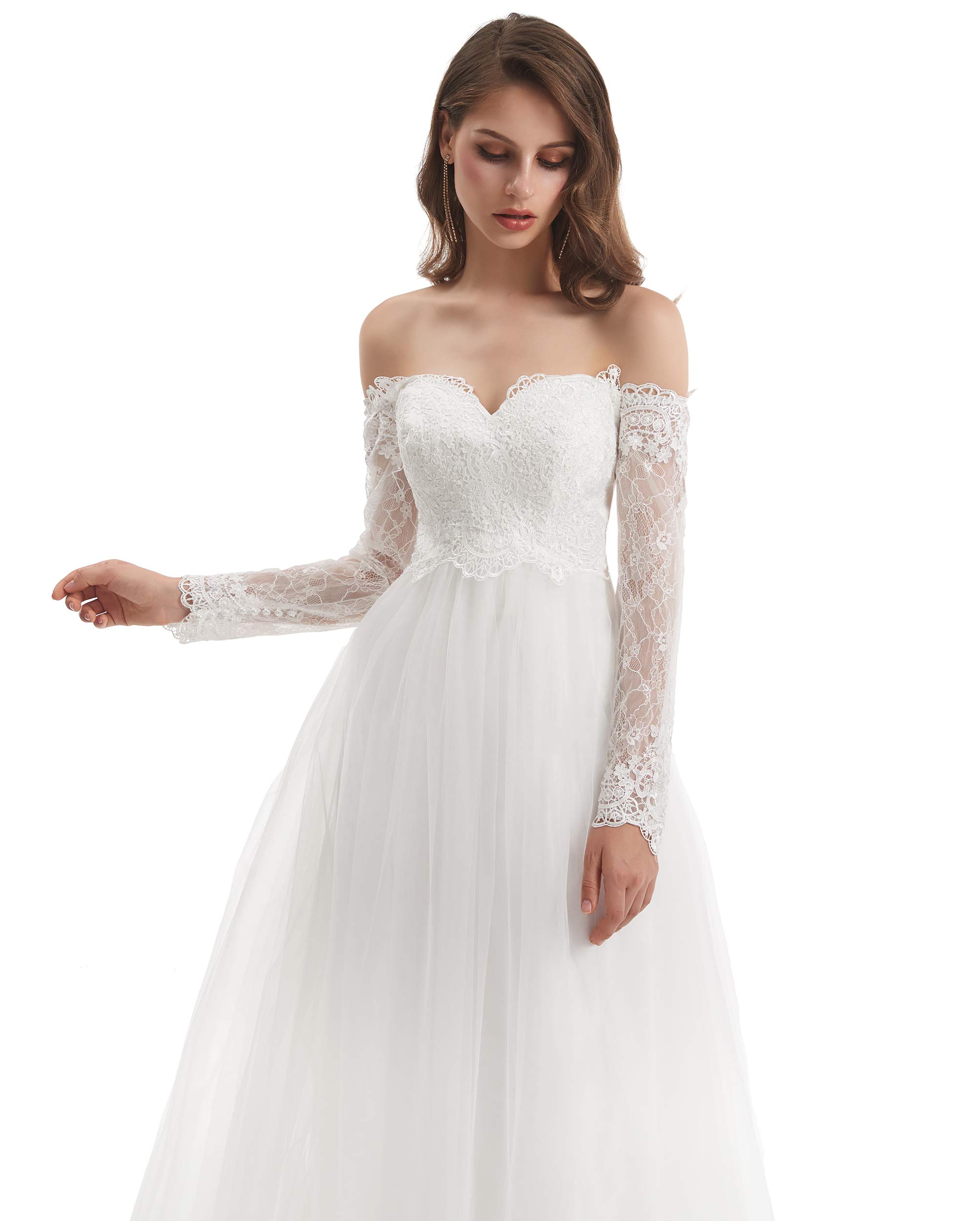 Elegant Women's Long Sleeve Lace Applique Beach Wedding Dress - Perfect for Beach Ceremonies, Destination Weddings & Romantic Photoshoots