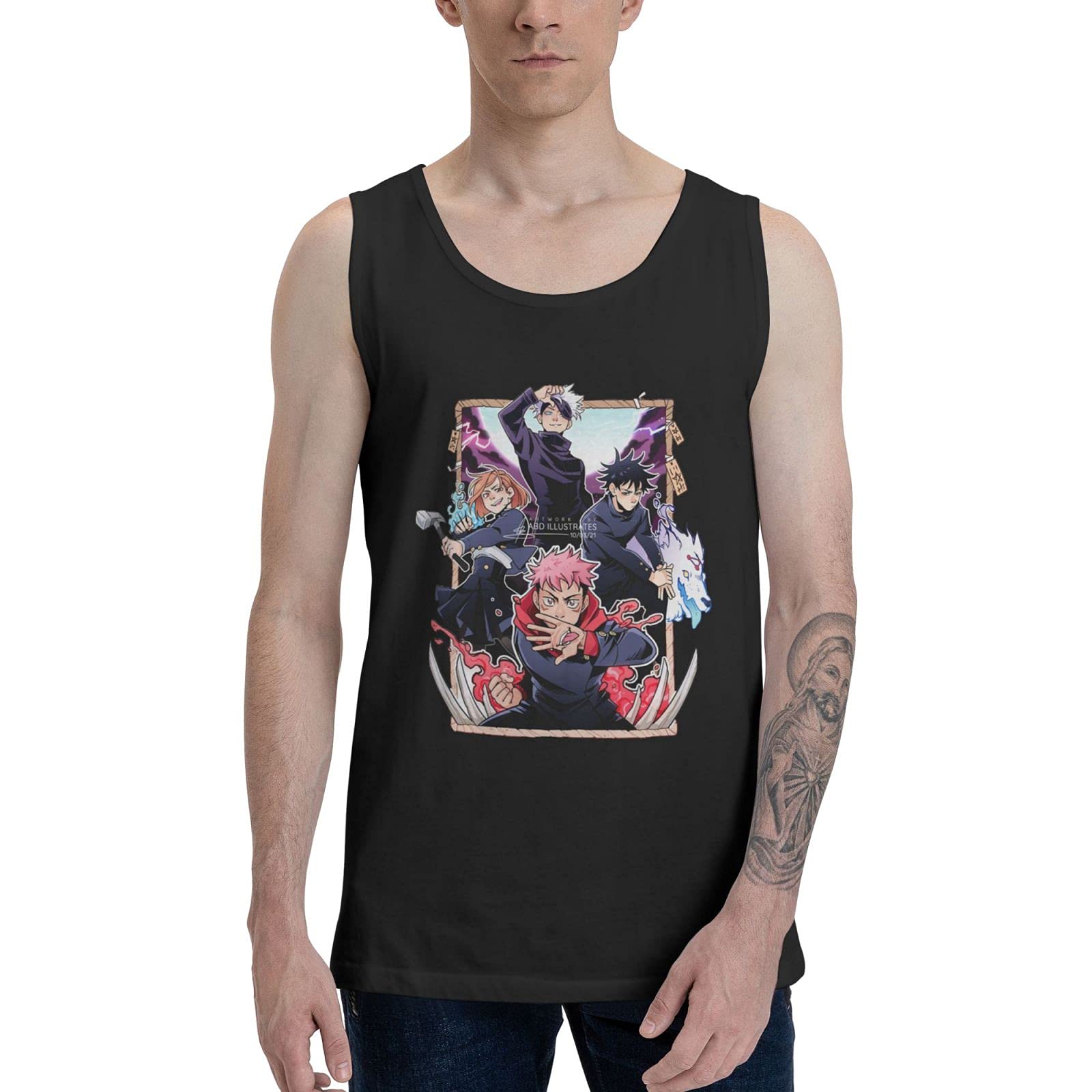 Genervo Jujutsu Kaisen Anime Men's Muscle Fit Tank Top - Breathable Summer Workout Shirt for Gym, Running & Casual Wear