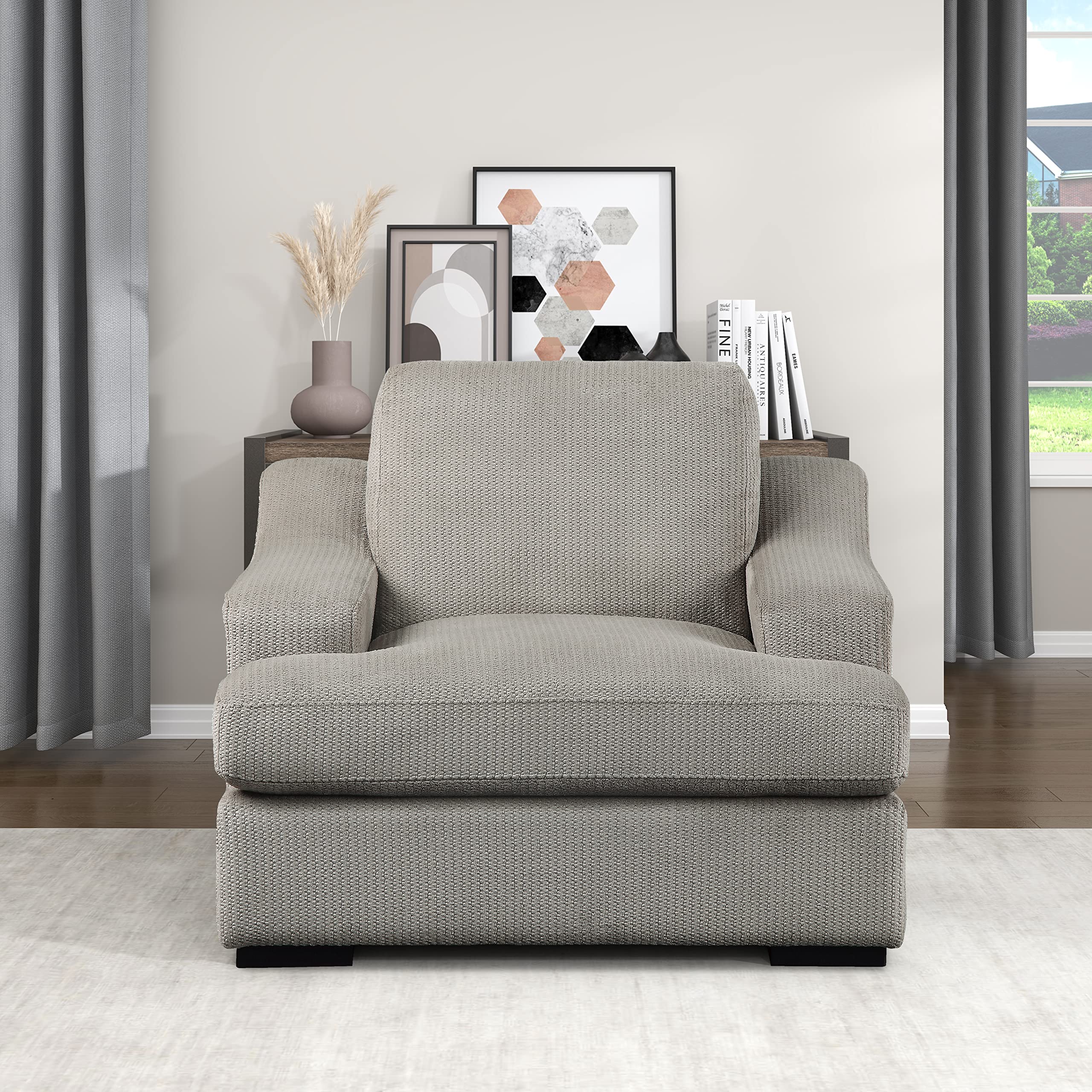 Lexicon Dewitt Modern Living Room Chair - Light Gray Fabric Upholstered Accent Chair for Home, Office & Lounge - Comfortable & Stylish Seating for Relaxing, Reading & Entertaining Guests