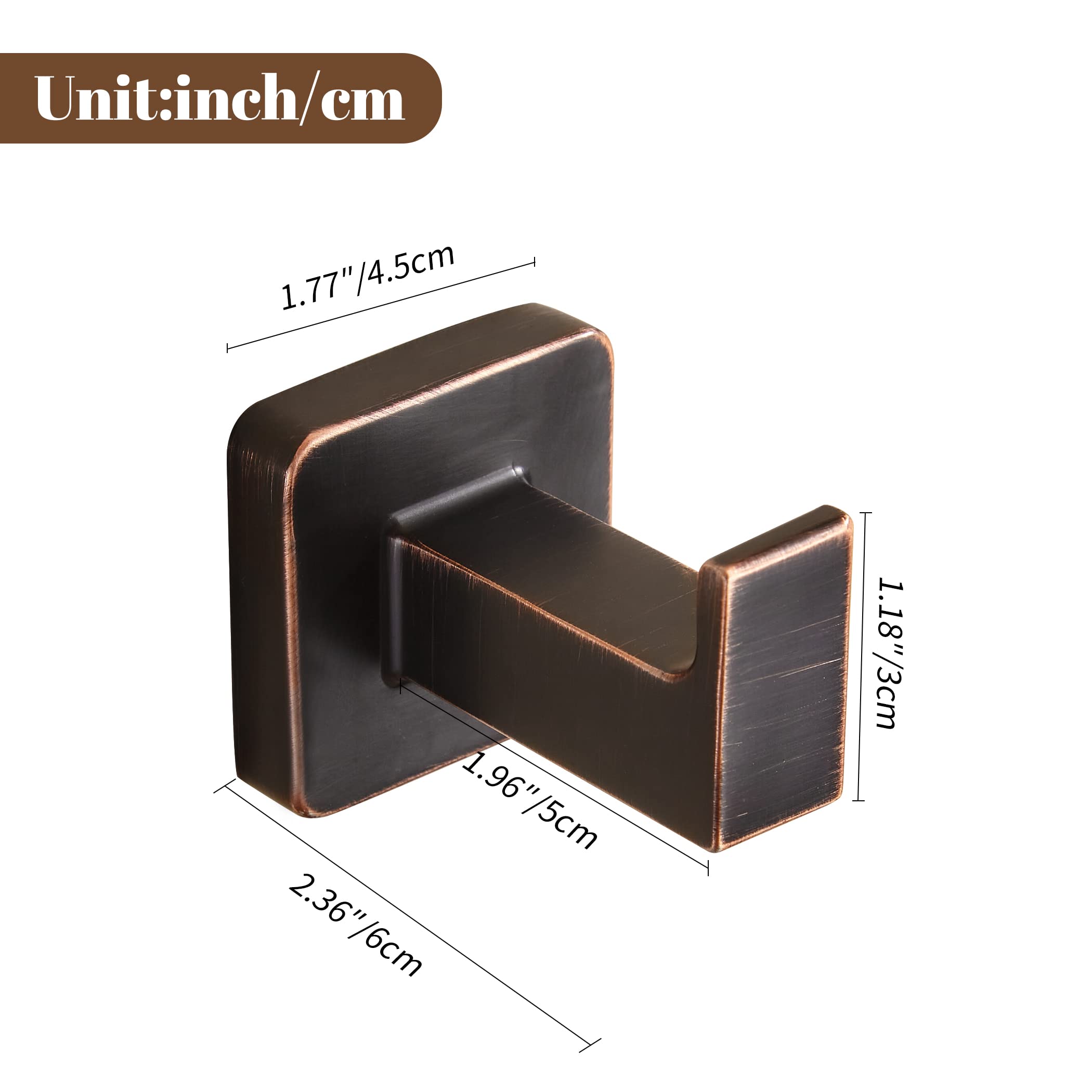 Bronze Towel Hooks - Wall Mounted Bathroom Hooks (2-Pack) for Robes & Coats