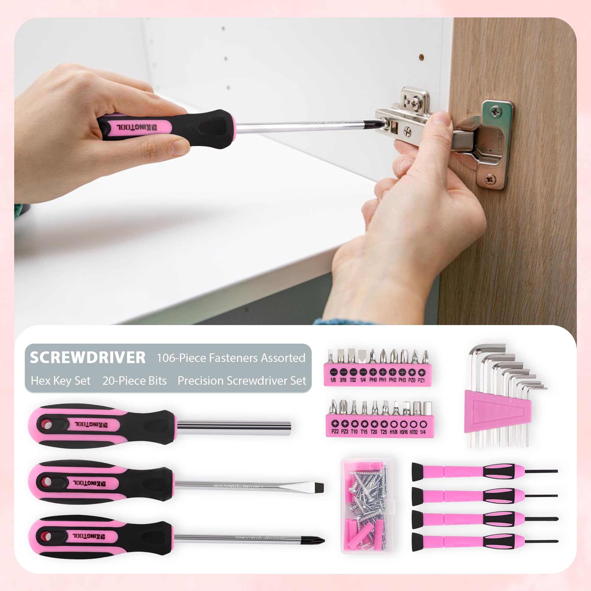 **KingTool 149-Piece Pink Tool Kit - Essential Home Repair Tool Set with Plastic Toolbox, Perfect for Women, DIY, Office & College Repairs - Ideal for Household Fixes, Small Projects & Emergency Repairs**