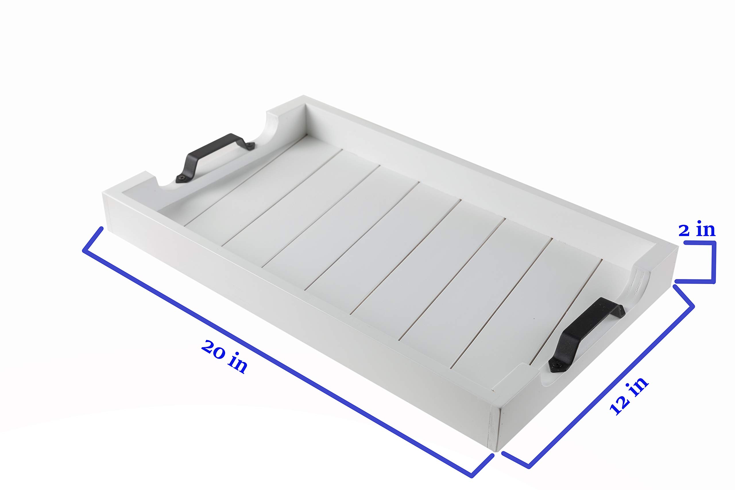 Bamboo Land - Large White Wooden Serving Tray with Handles 20