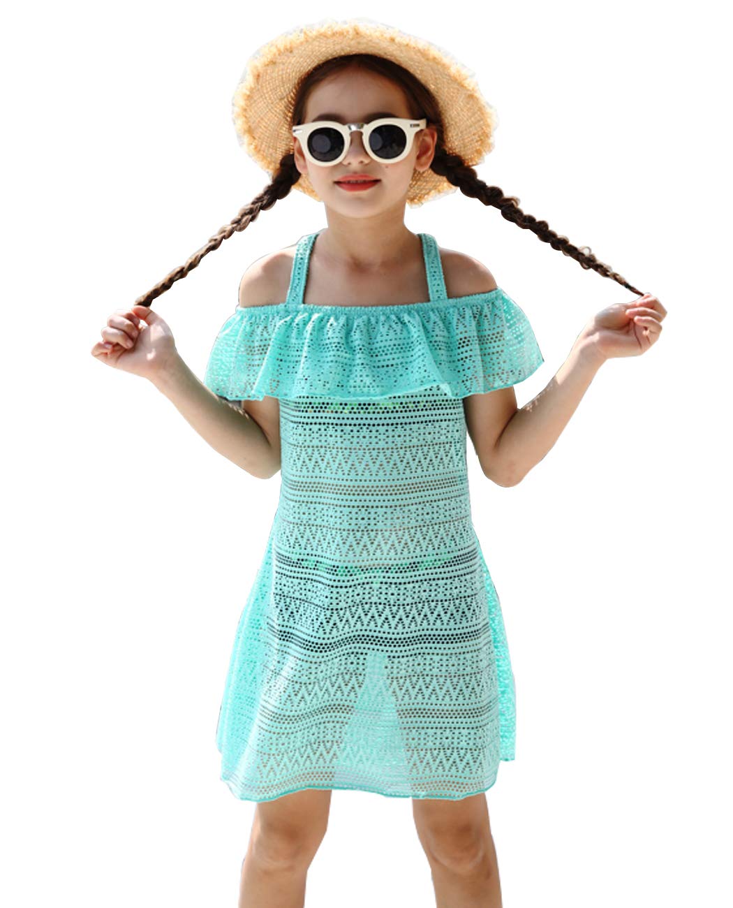 iDrawl Girls' Swimsuit Cover Up Dress - Off Shoulder Ruffle Beach Dress for Swimming, Pool Party & Summer Vacation Outfits