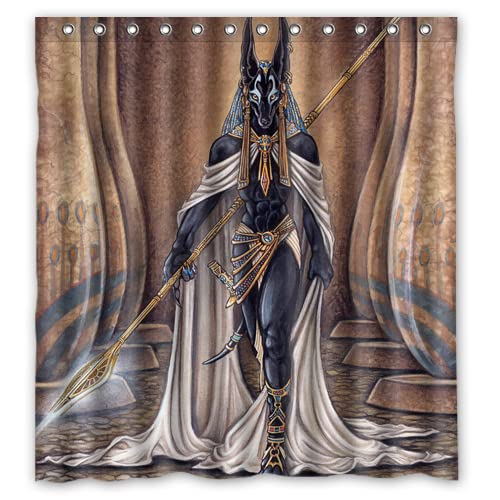 Anubis Egyptian God Shower Curtain - Waterproof Bathroom Decor with Blue & White Design - 60 x 72 Inches for Unique Home & Apartment Bathroom Style - Perfect for Egyptian Theme Decor and Ancient History Lovers
