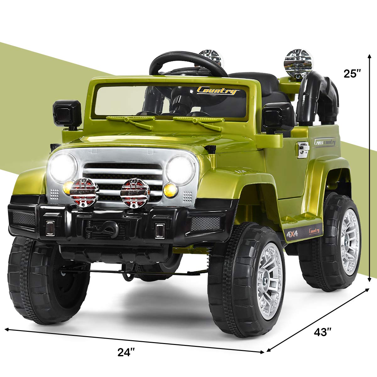 HONEY JOY 12V Battery Powered Ride On Truck for Kids - Remote Control Electric Car with MP3 Player, Music, Horn, LED Lights & Spring Suspension - Open Door Design for Boys & Girls (Green) - Perfect for Indoor Play, Outdoor Adventures & Birthday Gifts