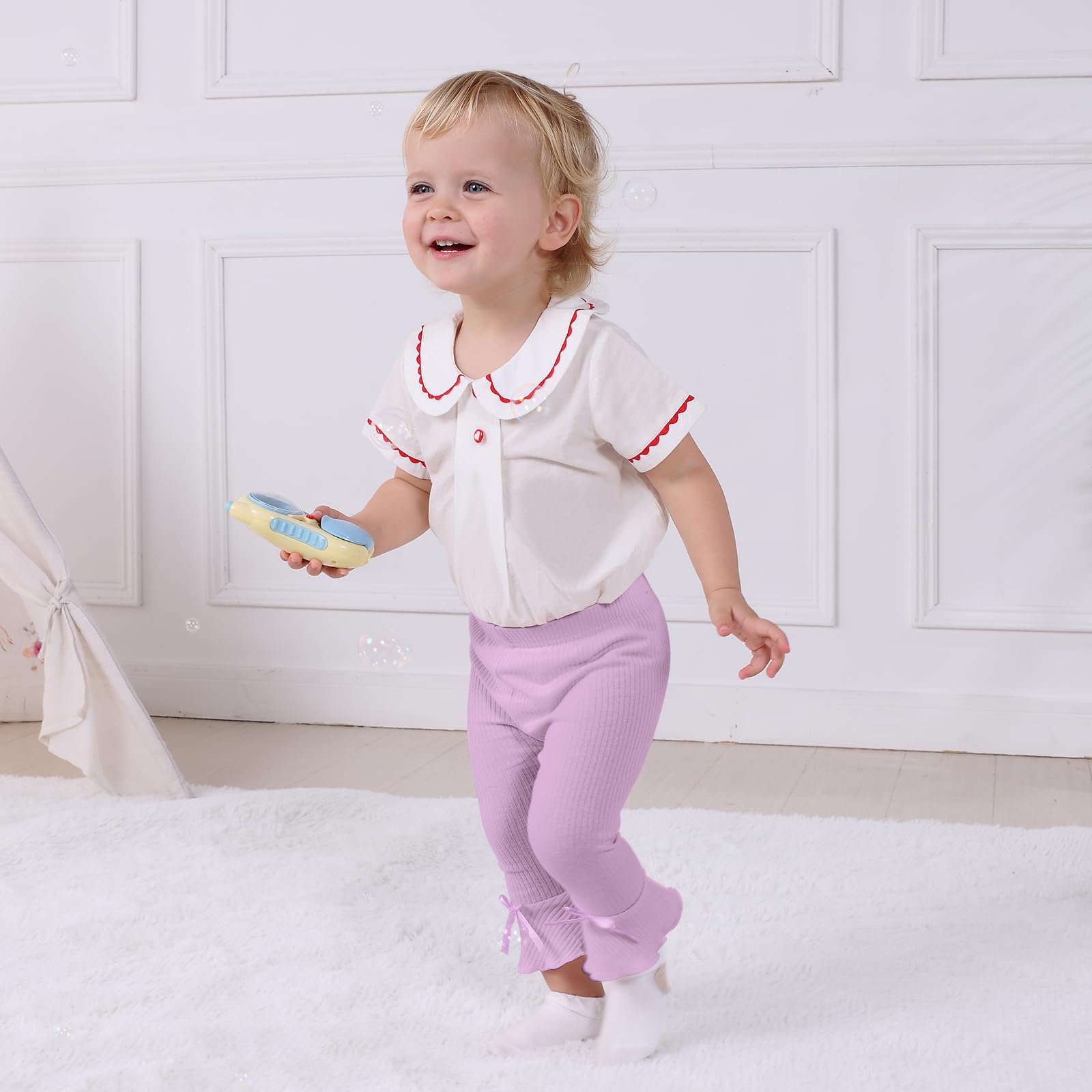 **Soft Ribbed Baby Girl Leggings - 5 Pack Straight & Flare Pants for Newborn Toddler | Bell Bottoms for Infant Girls | Perfect for Playtime, Outfits & Photo Shoots**